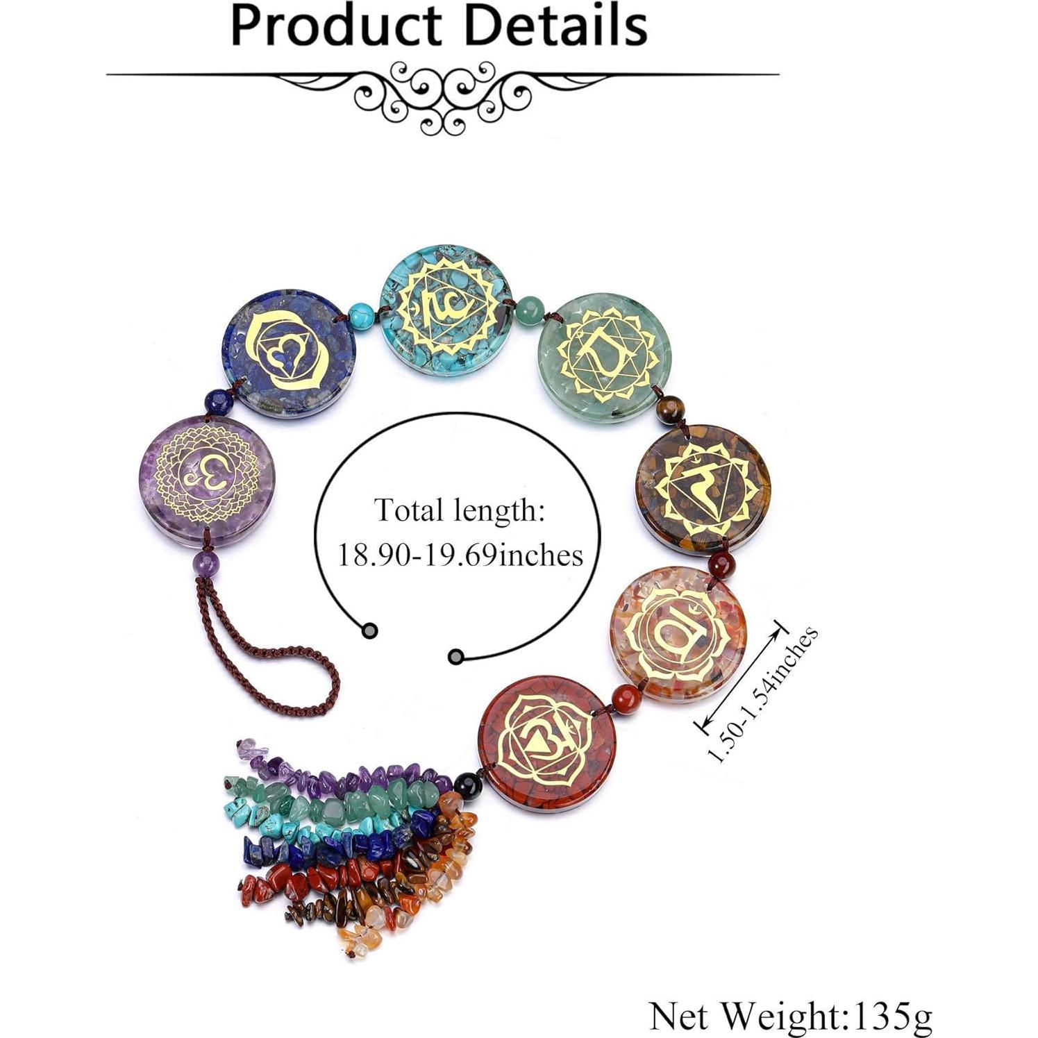 Adorno Colgante de Cristales Chakra Jovivi 7 Símbolos 48-50cm