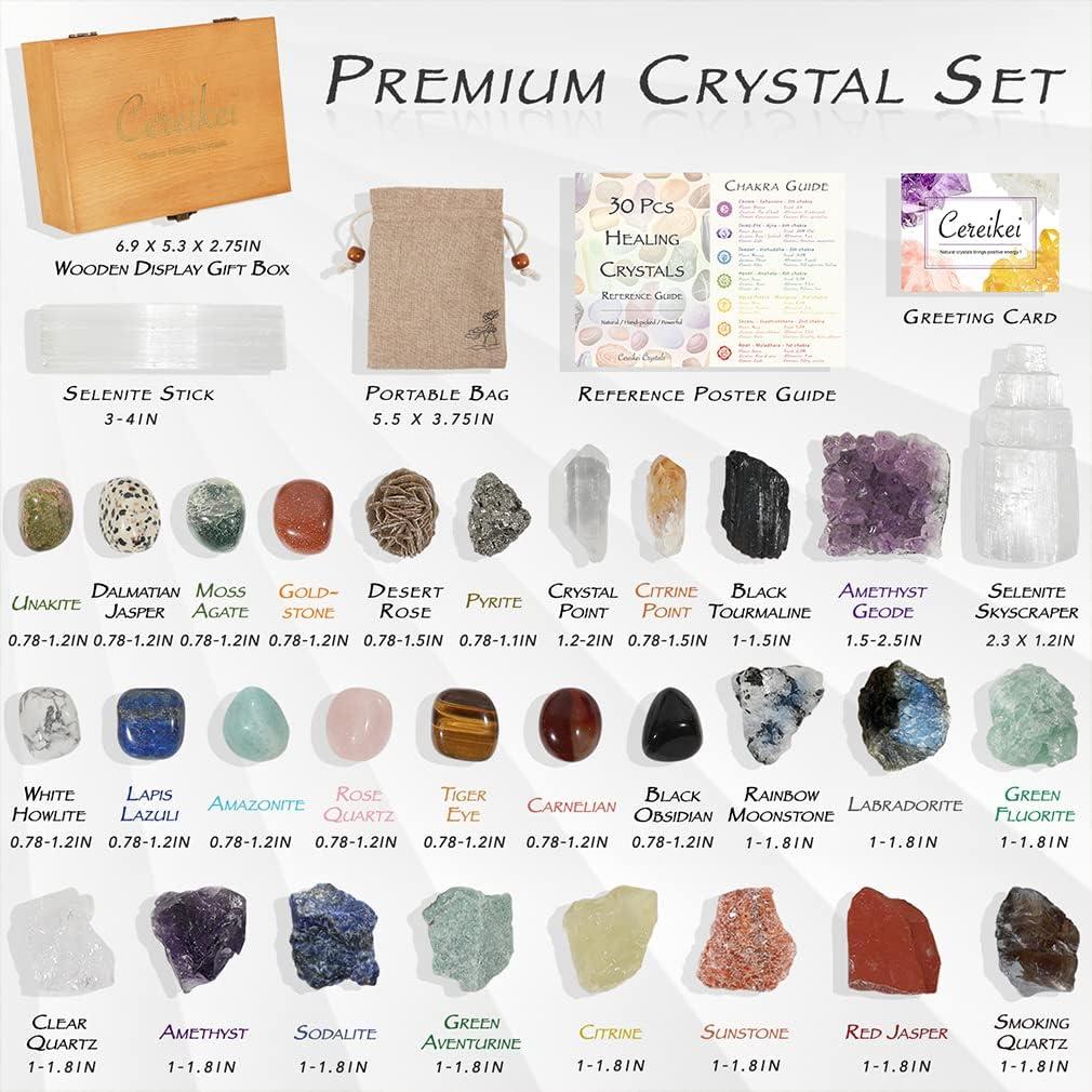 Juego de 30 Cristales Naturales Premium Cereikei - Chakra y Protección