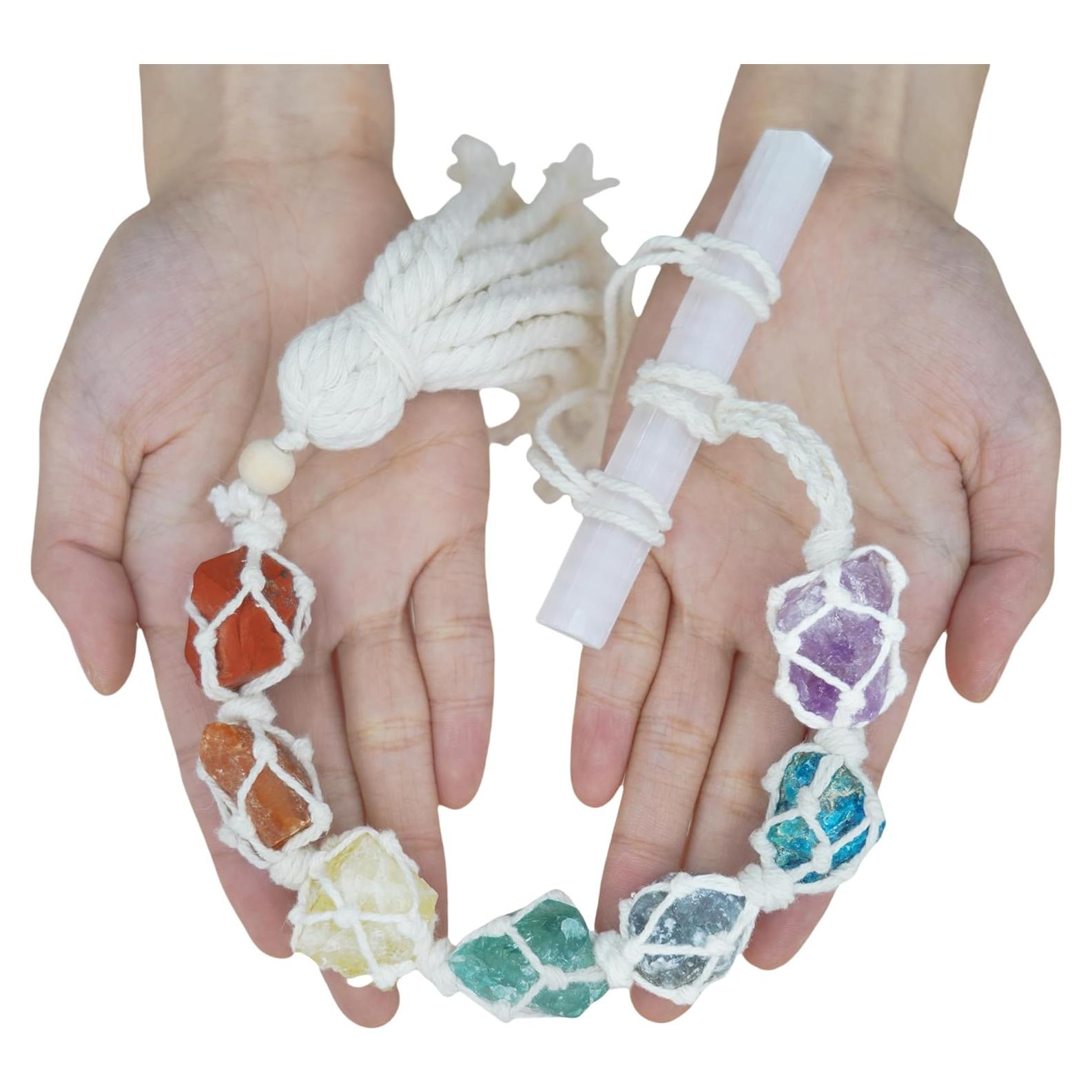 Decoración de Pared Chakra Colgante Selenita 7 Piedras Naturales