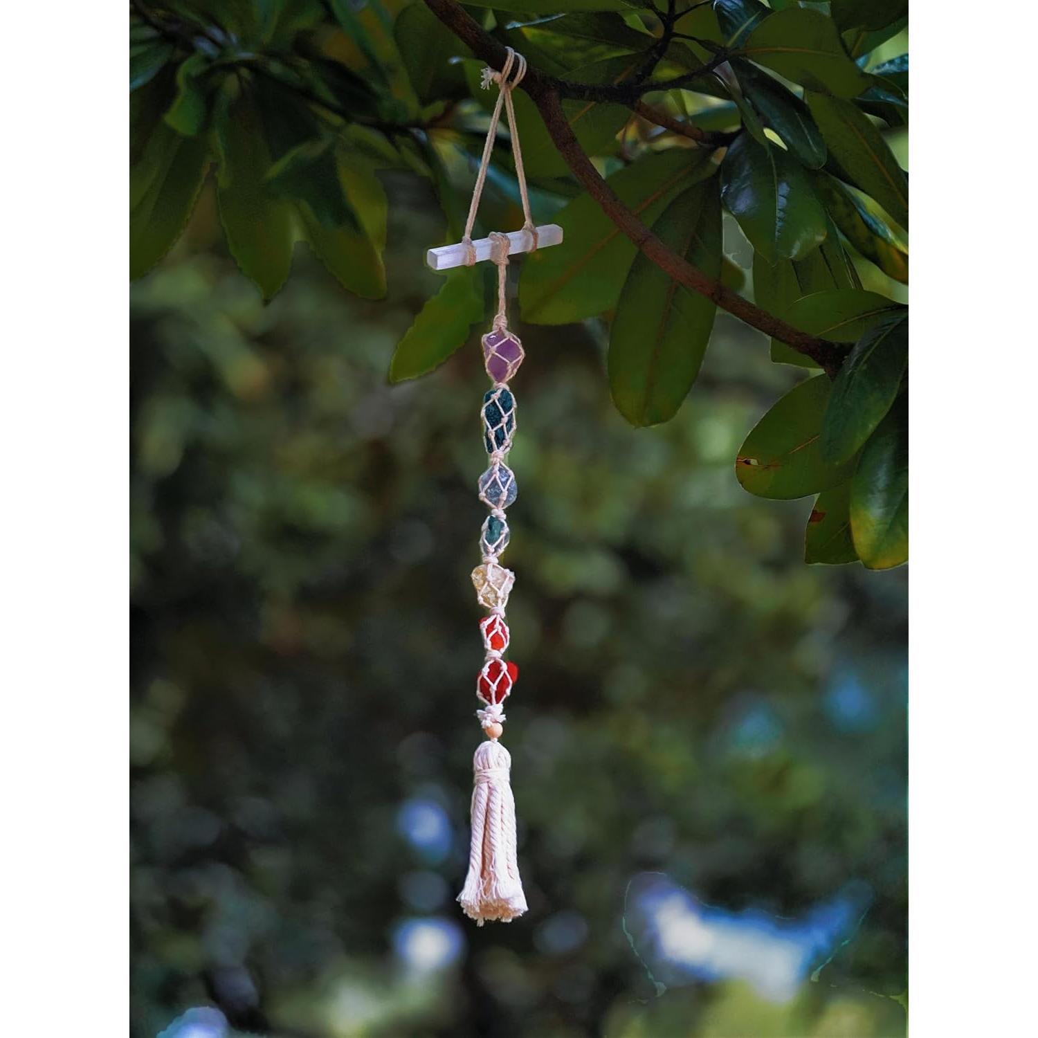 Decoración de Pared Chakra Colgante Selenita 7 Piedras Naturales