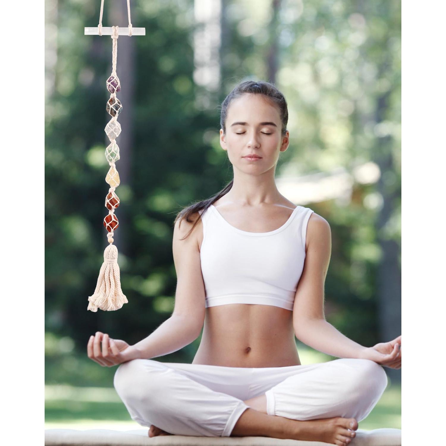 Decoración de Pared Chakra Colgante Selenita 7 Piedras Naturales