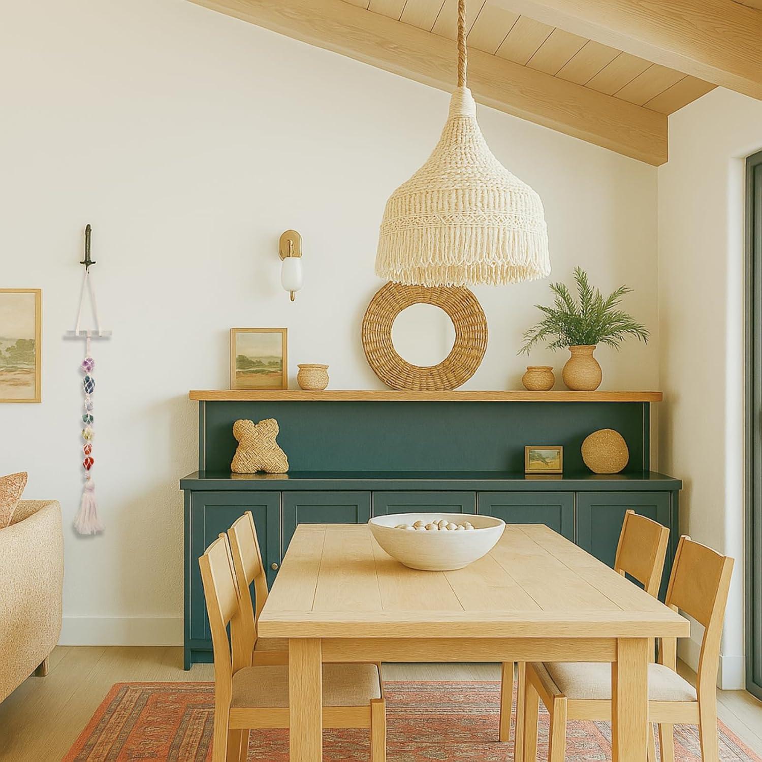 Decoración de Pared Chakra Colgante Selenita 7 Piedras Naturales