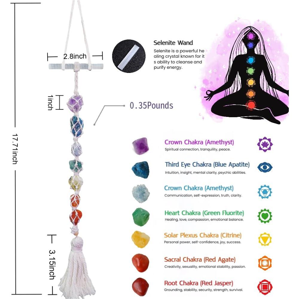 Decoración de Pared Chakra Colgante Selenita 7 Piedras Naturales