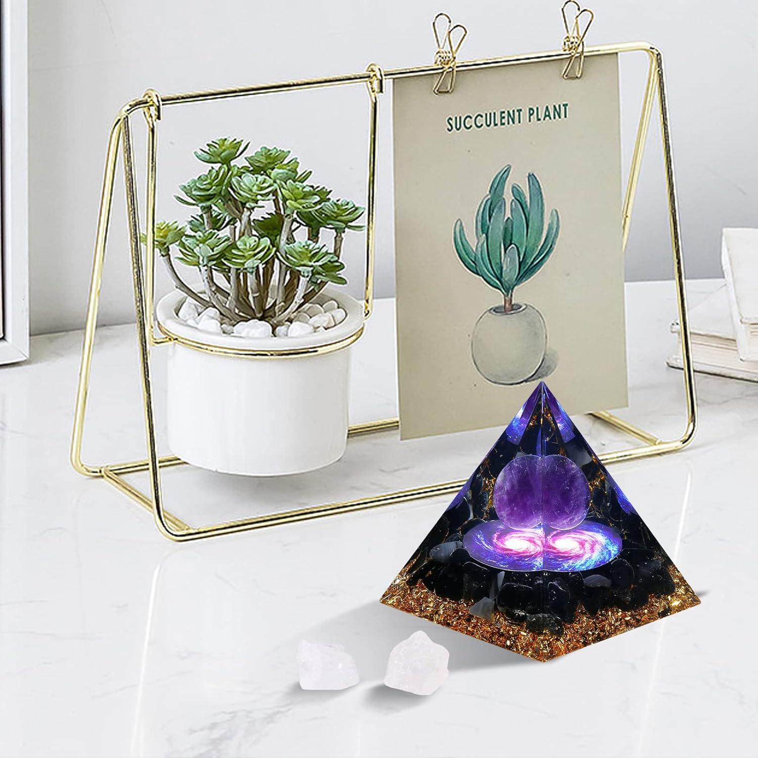 Pirámide Orgone Hopeseed de Amatista y Obsidiana 6cm