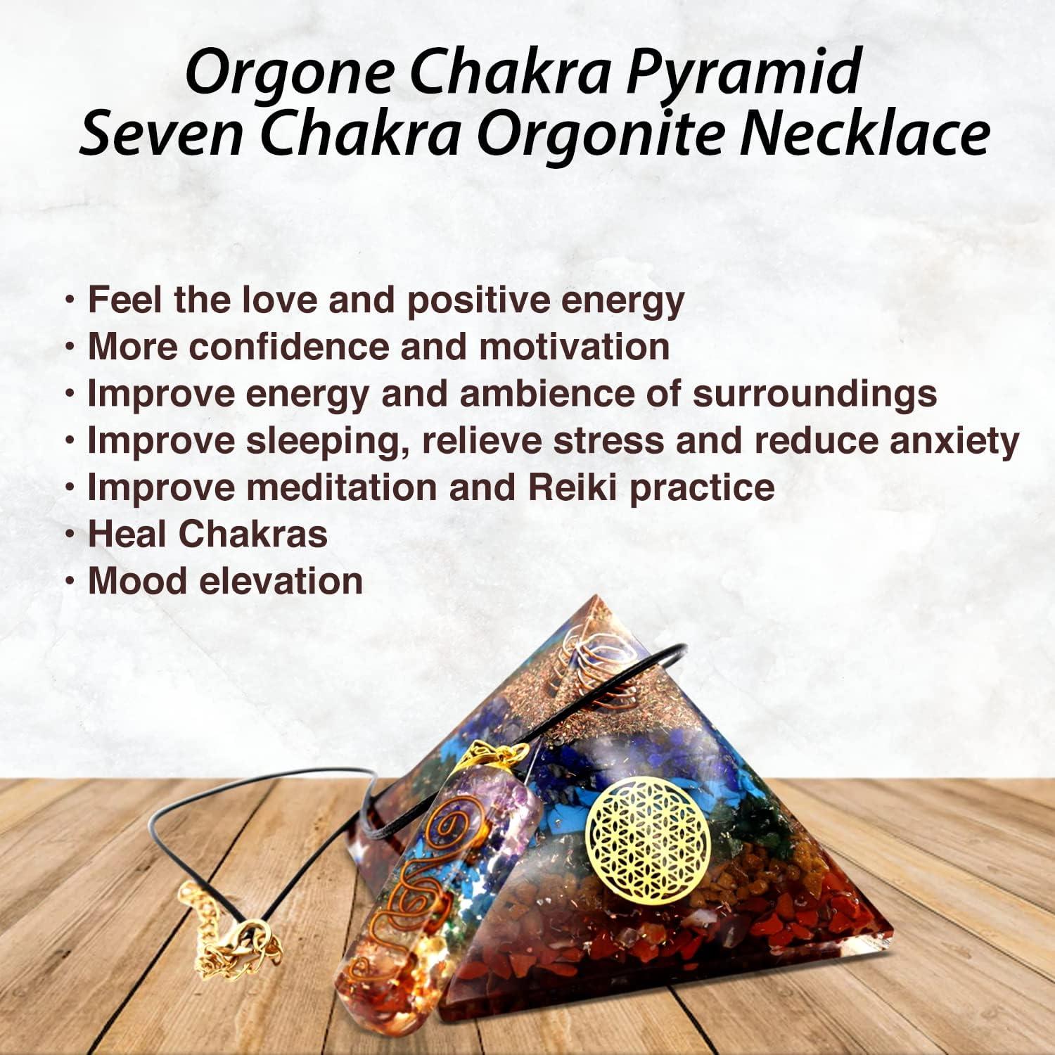 Pirámide de Orgonita Siete Chakras Real Crystal 10.8cm