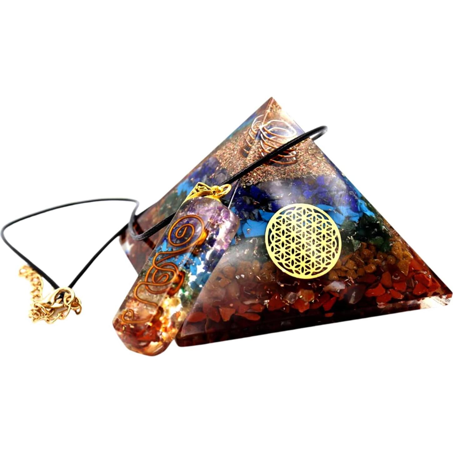 Pirámide de Orgonita Siete Chakras Real Crystal 10.8cm