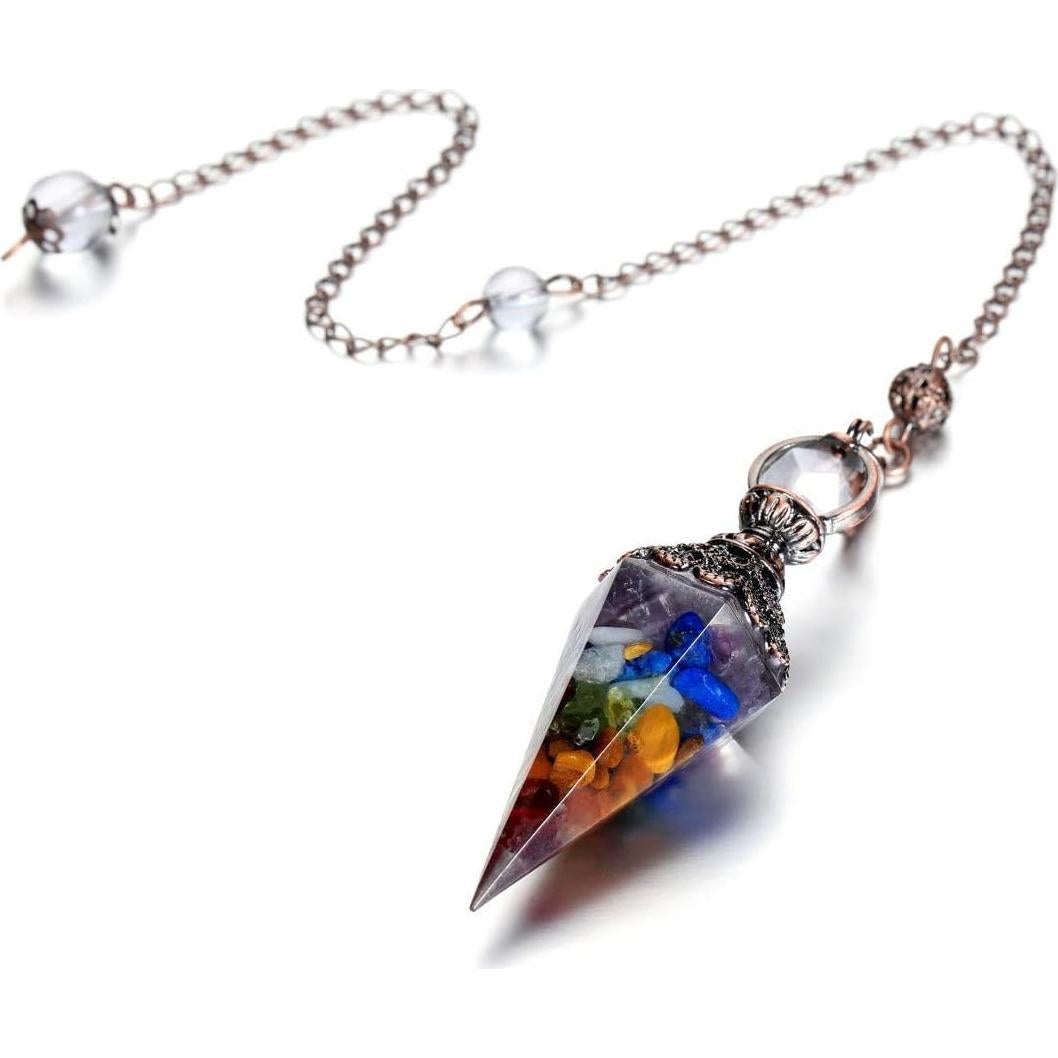 Péndulo de Cristal Sanador JOVIVI 7 Chakras con Cadena