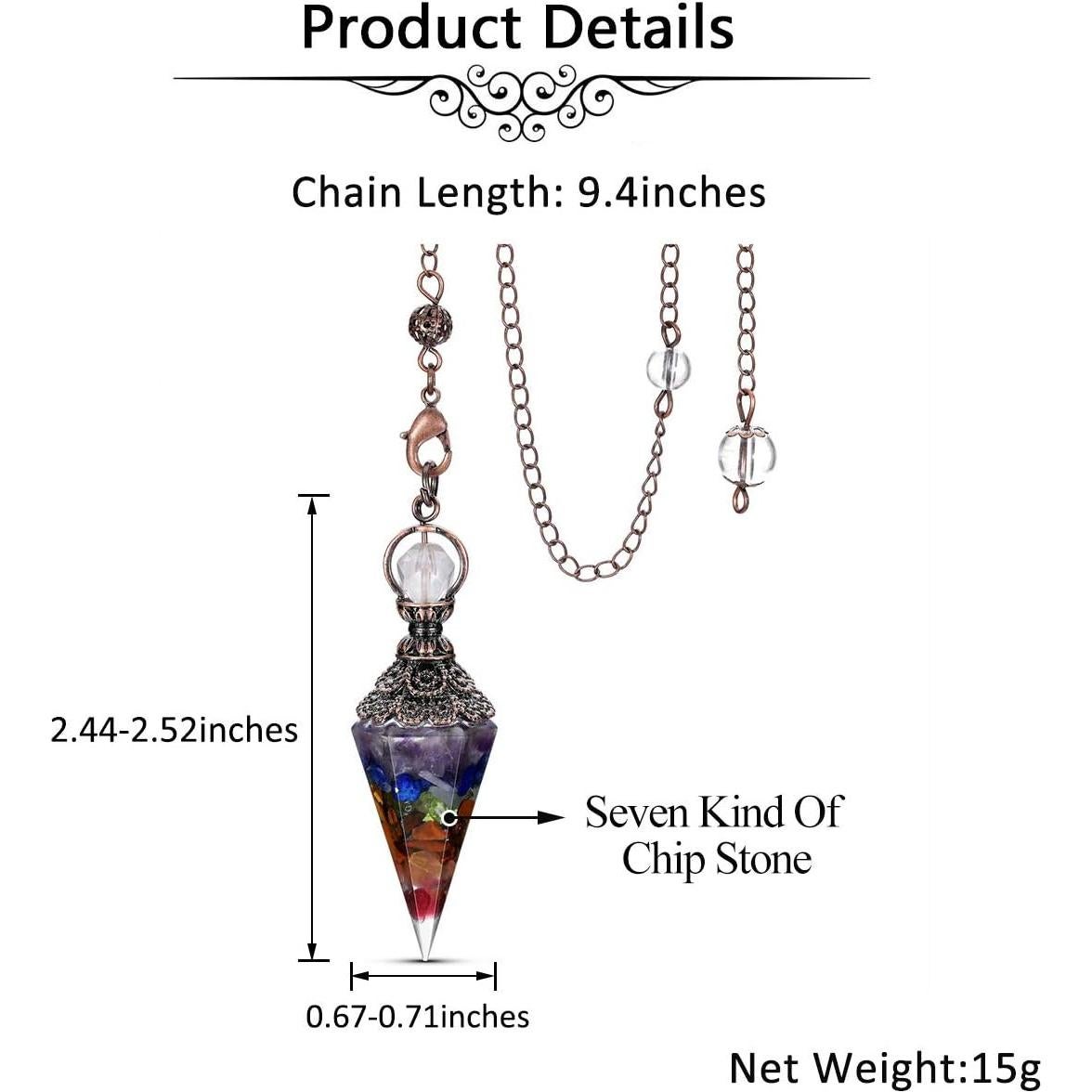 Péndulo de Cristal Sanador JOVIVI 7 Chakras con Cadena