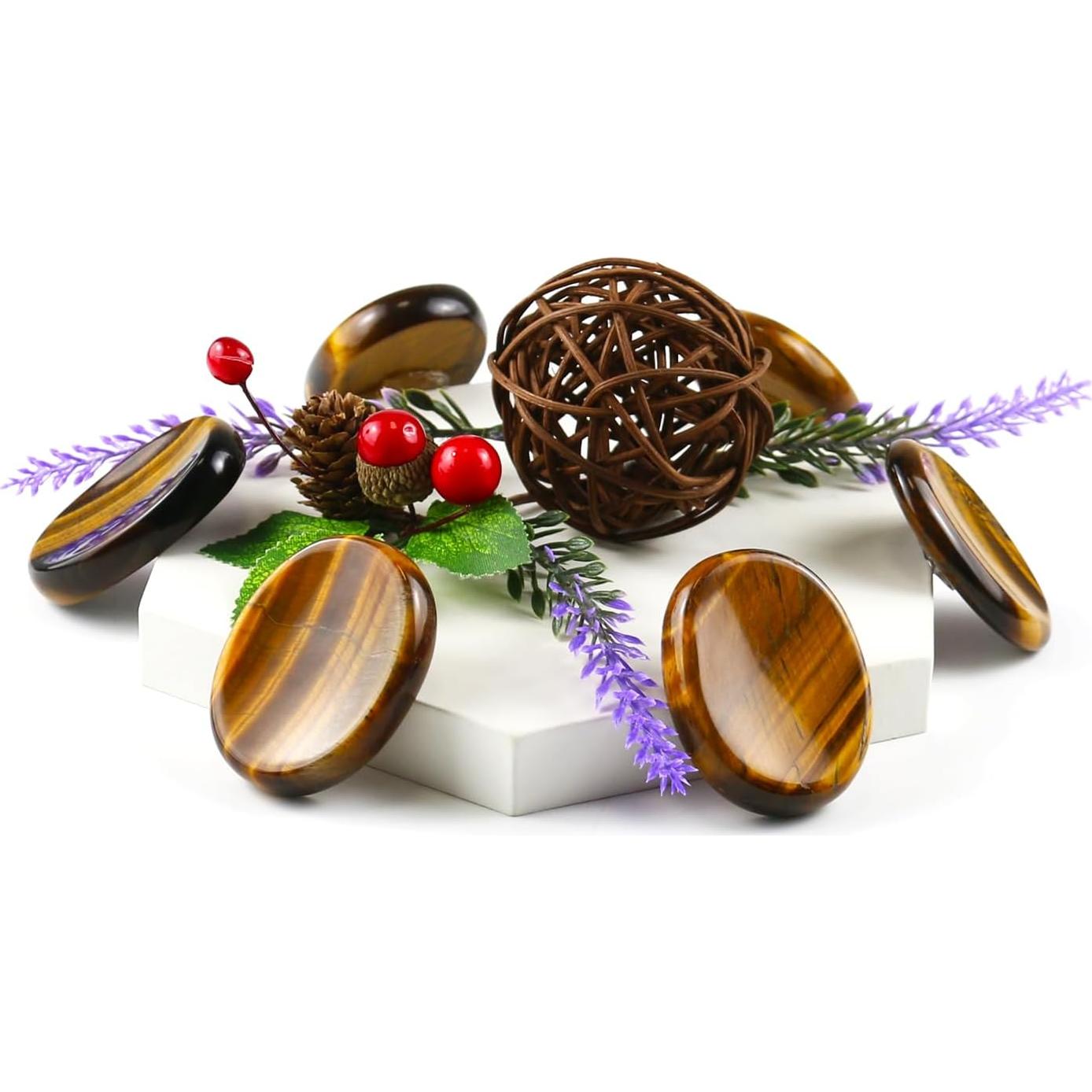 Tigers Eye Crystals Rock Worry Stones for Kids, Oval Palm Stone, Thumb Stone, Crystals and Healing Stones Quartz Bulk for Wicca, Reiki, Healing Energy, Chakra Stones, Witchcraft Supplies(1PCS)