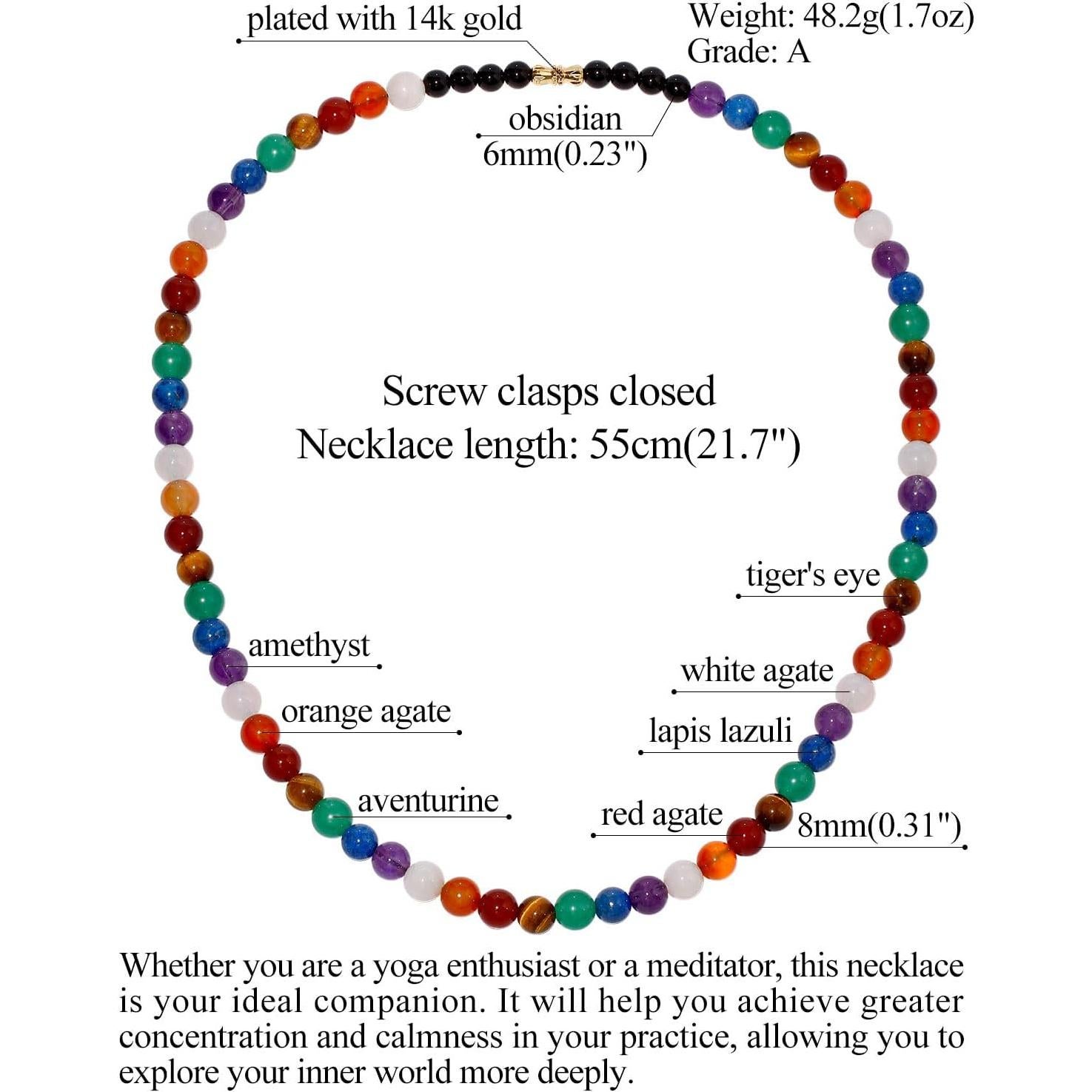 Collar de 7 Chakras Jewever 55cm Cristales 8mm Unisex