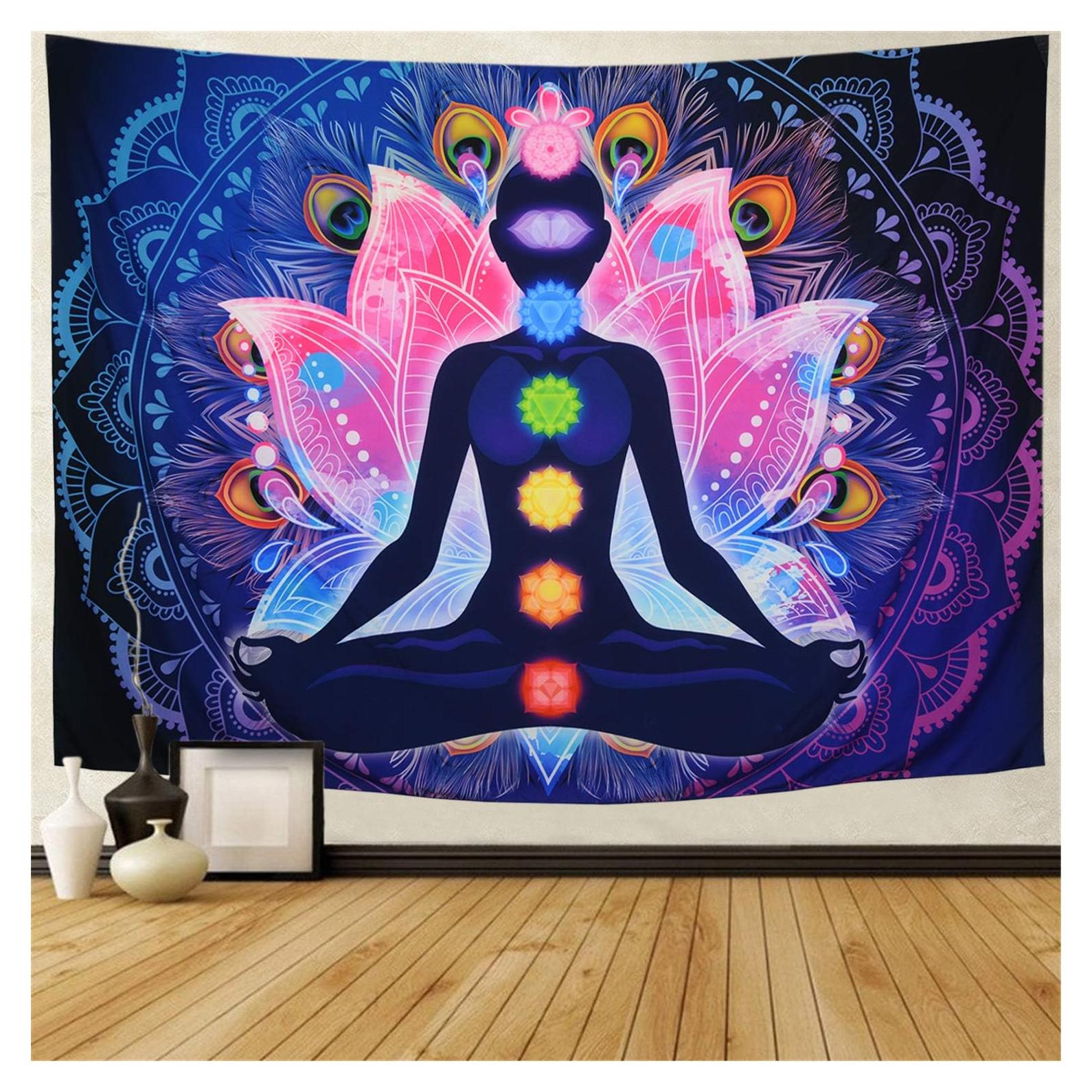 Tapestry Maccyafst 7 Chakras Mandala Colorido 130x150cm