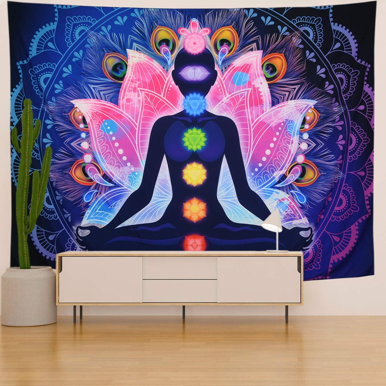 Tapestry Maccyafst 7 Chakras Mandala Colorido 130x150cm