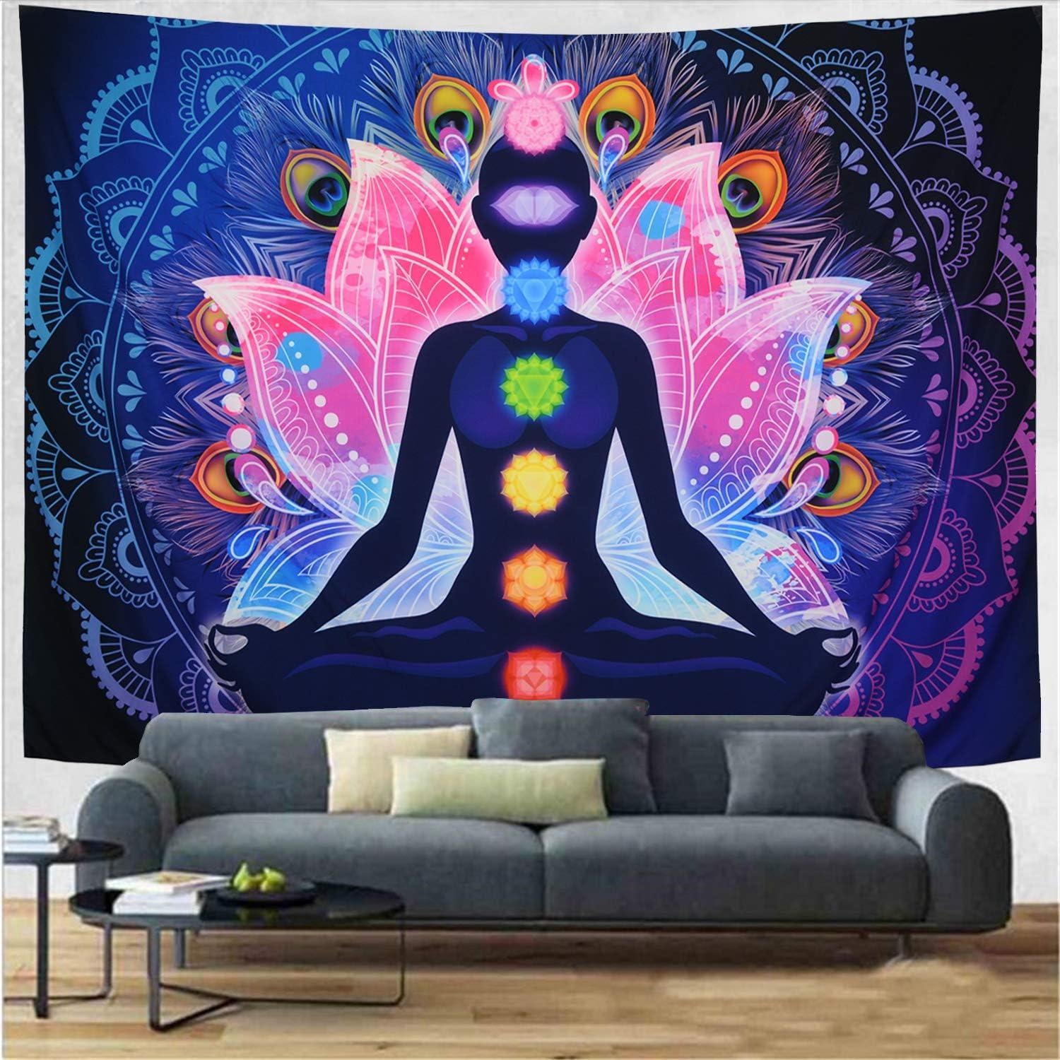 Tapestry Maccyafst 7 Chakras Mandala Colorido 130x150cm