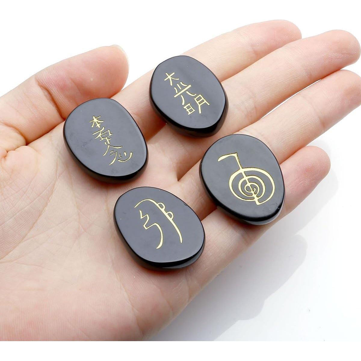 Piedras de Chakra de Ágata Negra CrystalTears 4 Pcs