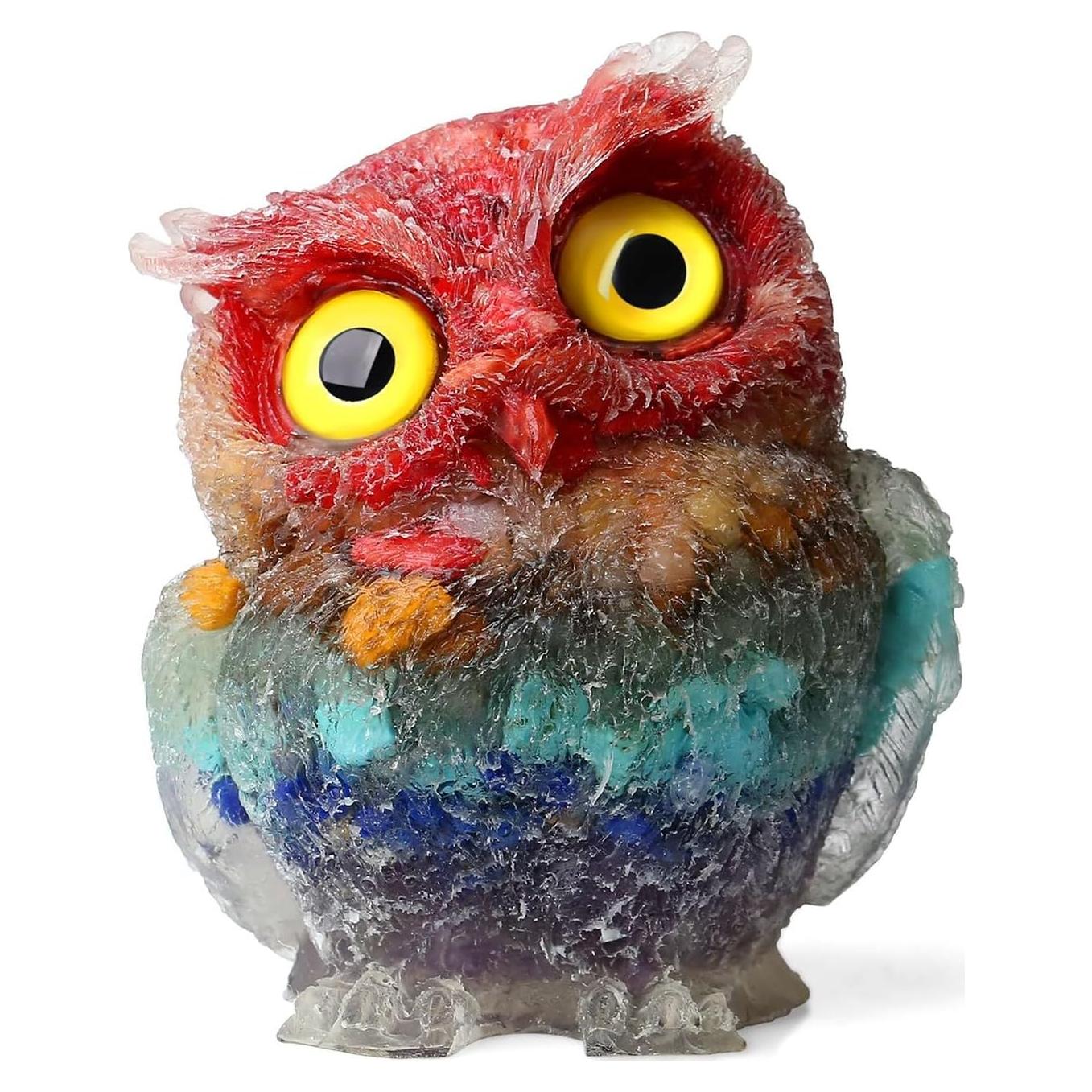 Estatua de Búho de Cristal Natural LAIDANLA 6 cm 7 Chakras