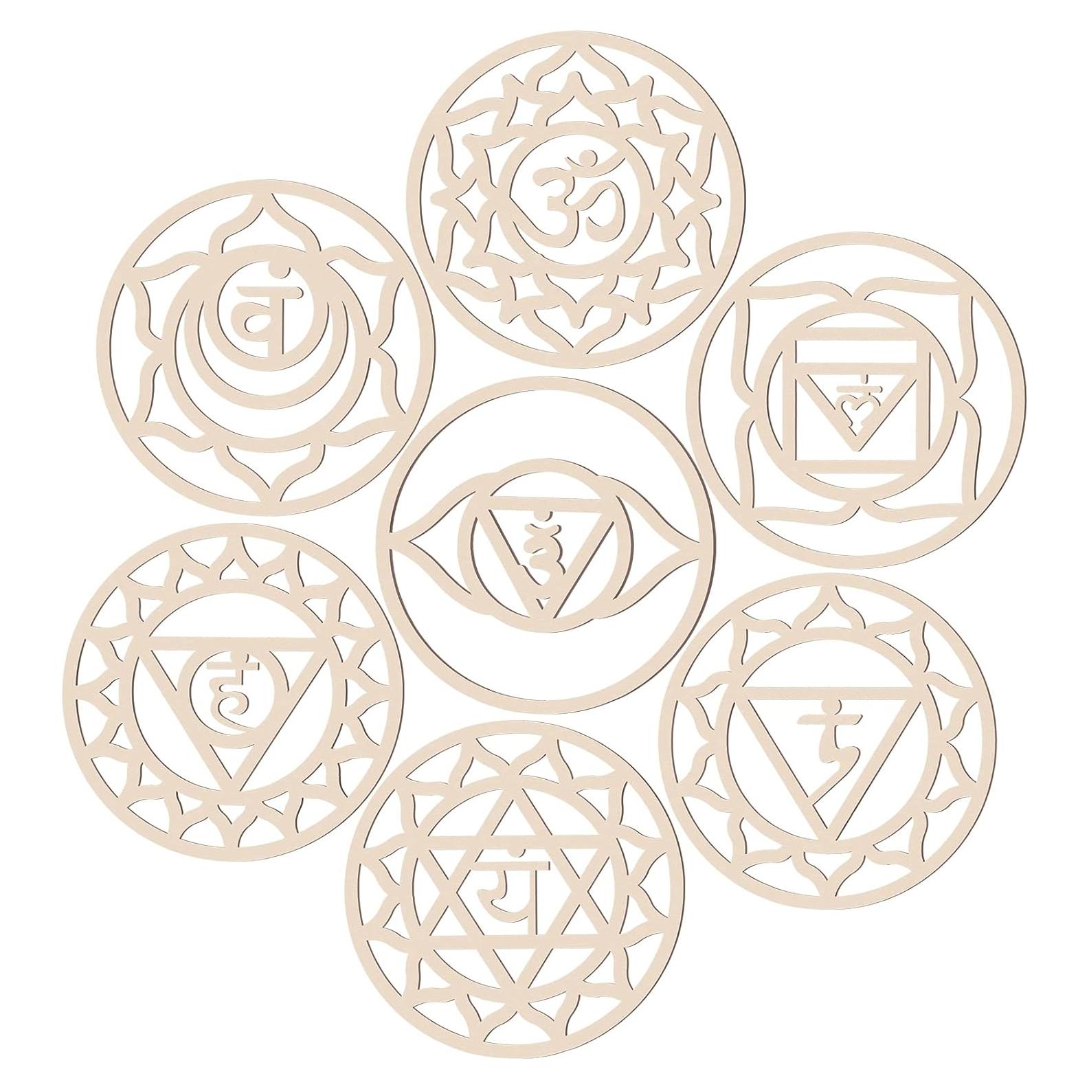 Paquete de 7 Artes de Pared Geométricas Sagradas de Madera 15x15cm