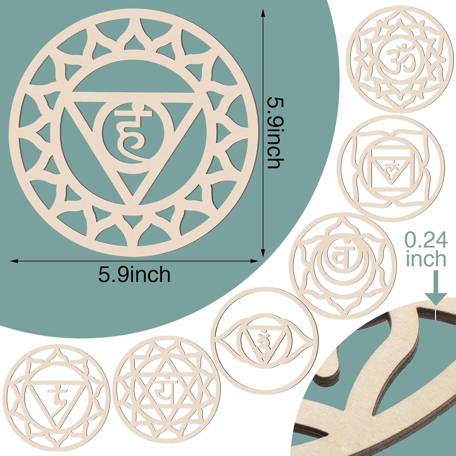 Paquete de 7 Artes de Pared Geométricas Sagradas de Madera 15x15cm