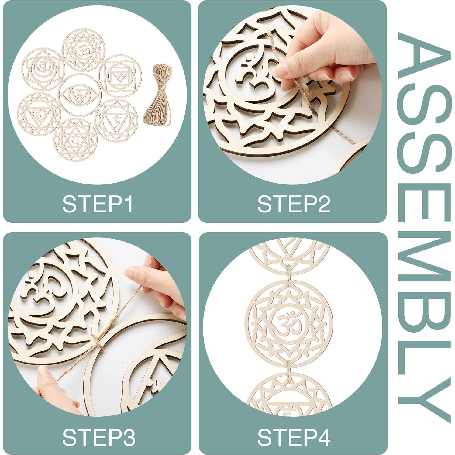 Paquete de 7 Artes de Pared Geométricas Sagradas de Madera 15x15cm