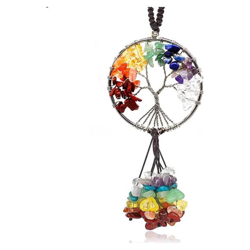 Colgante de Coche 7 Chakras Chyuuie Boho Cristal Natural
