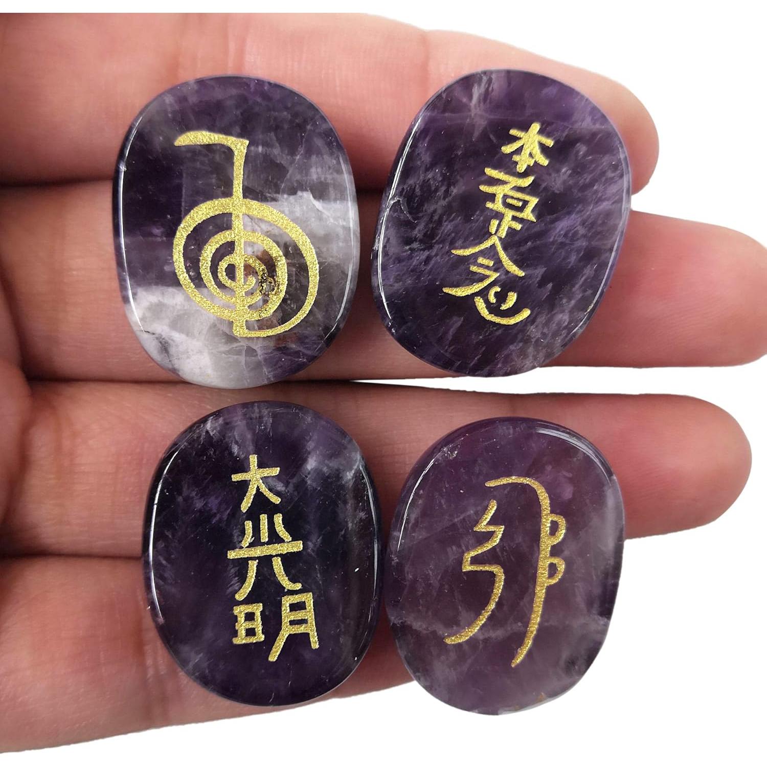 Juego de 4 Piedras de Chakra Amatista Loveliome 25mm
