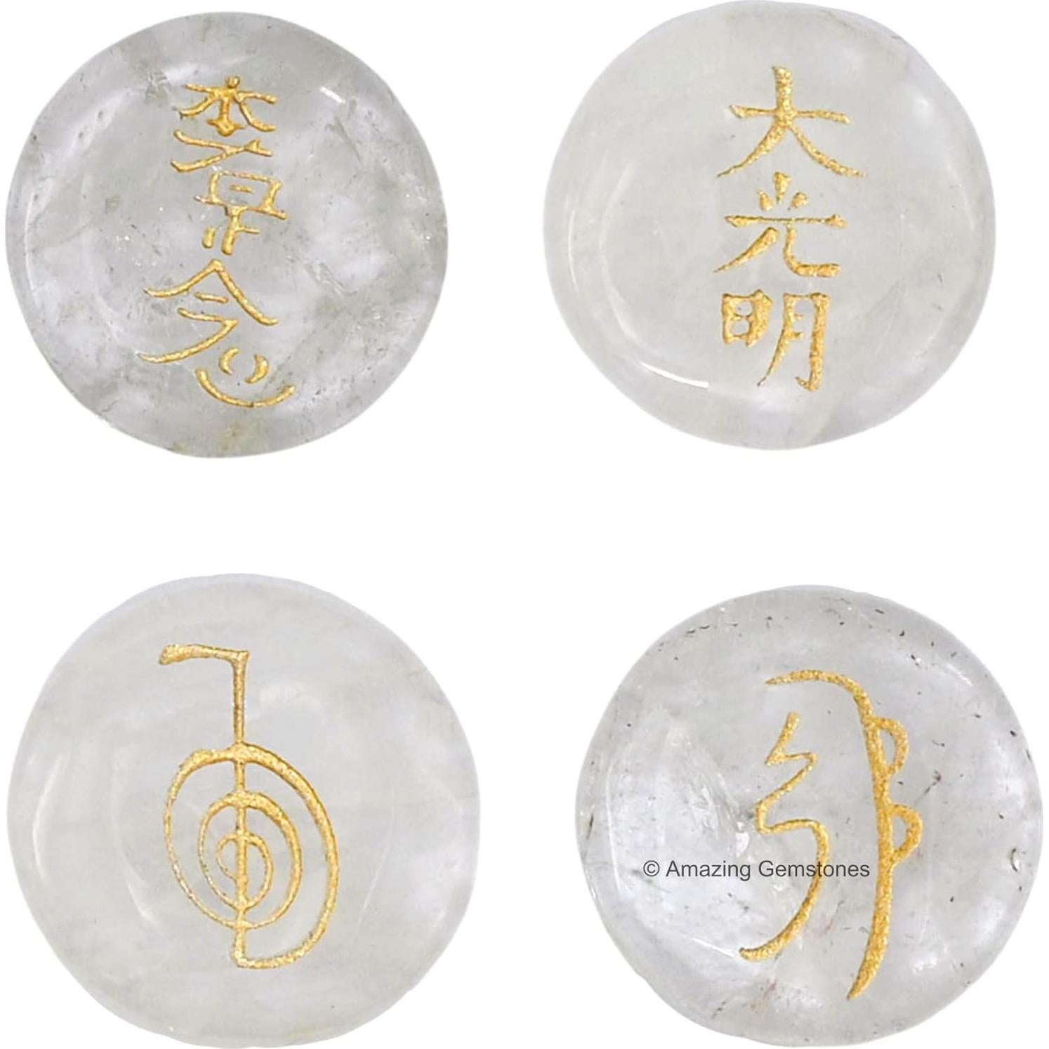 Set de 4 Piedras de Cuarzo Claro Reiki con Símbolos Usui