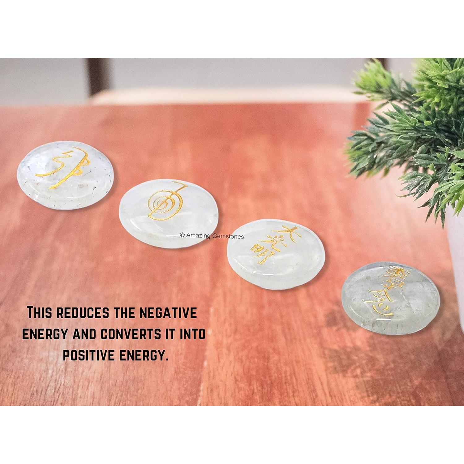 Set de 4 Piedras de Cuarzo Claro Reiki con Símbolos Usui