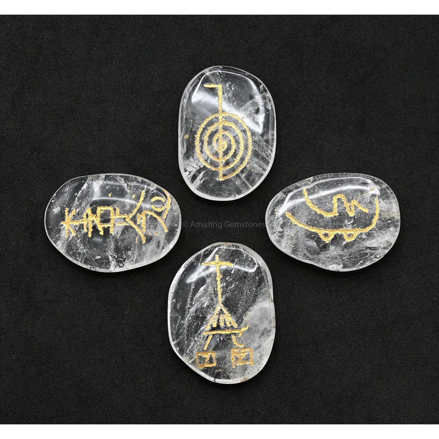 Set de 4 Piedras de Cuarzo Claro Reiki con Símbolos Usui