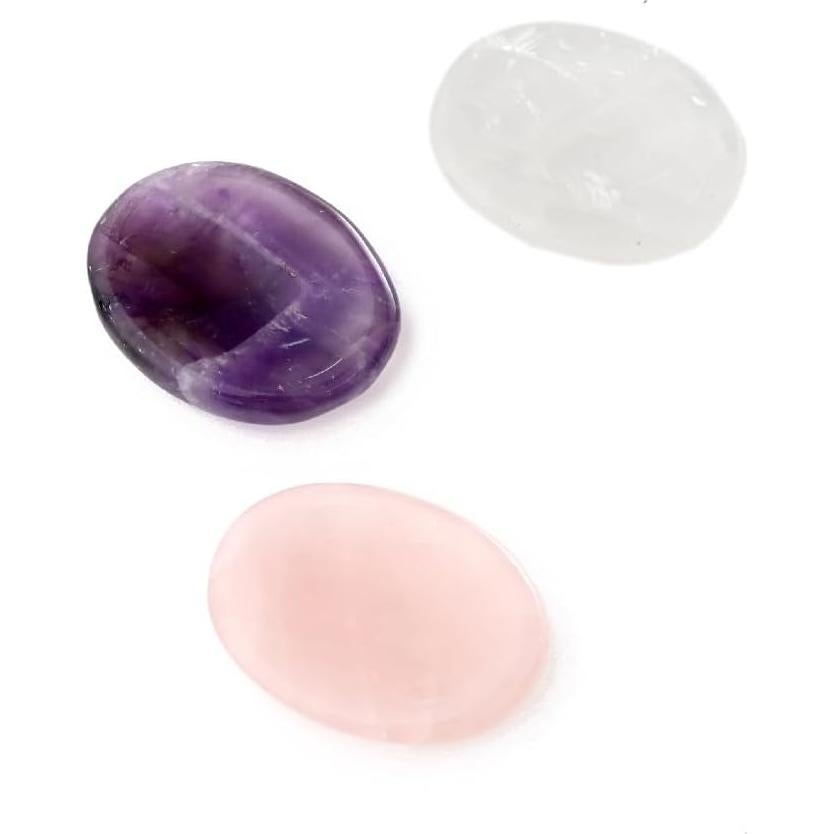 Conjunto de 3 Piedras de Preocupación Sanadoras ZONA DE SANACIÓN - Amatista, Cuarzo Rosa y Cuarzo Claro