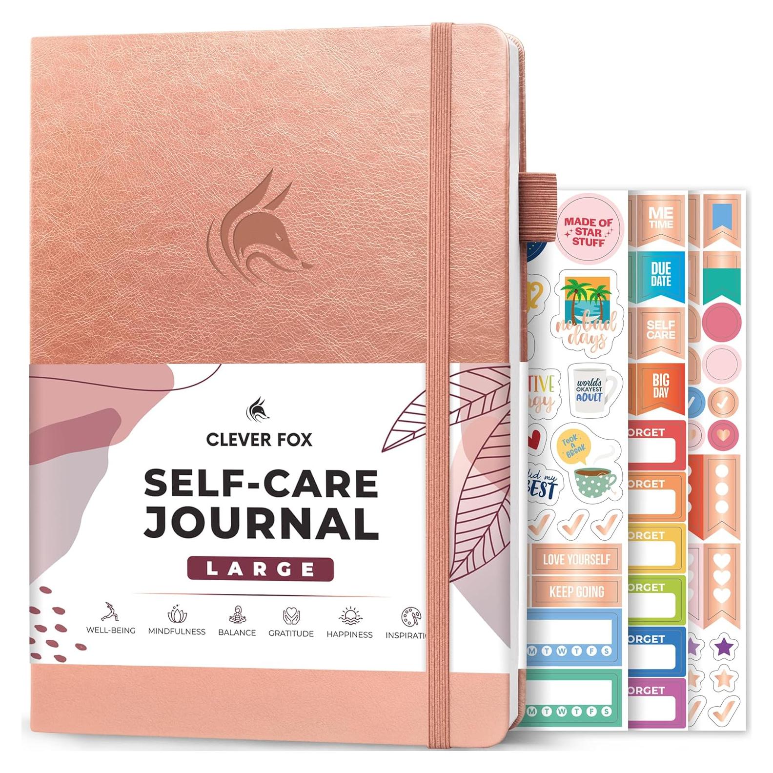Diario de Cuidado Personal Clever Fox - Bienestar y Reflexión 17.78x25.4 cm - Oro Rosa