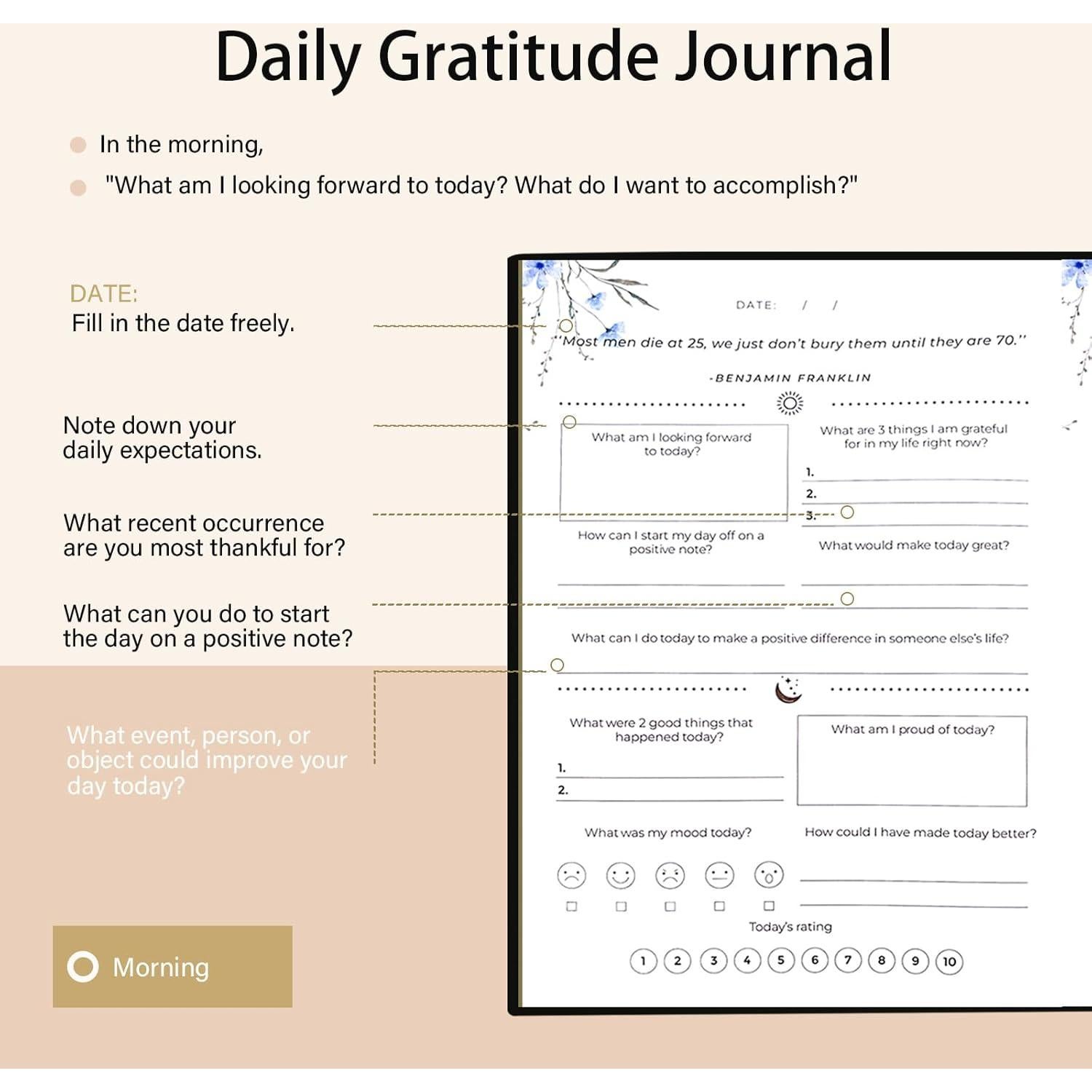 Diario de Gratitud Carta Lusso Negro - Escritura Reflexiva Guiada