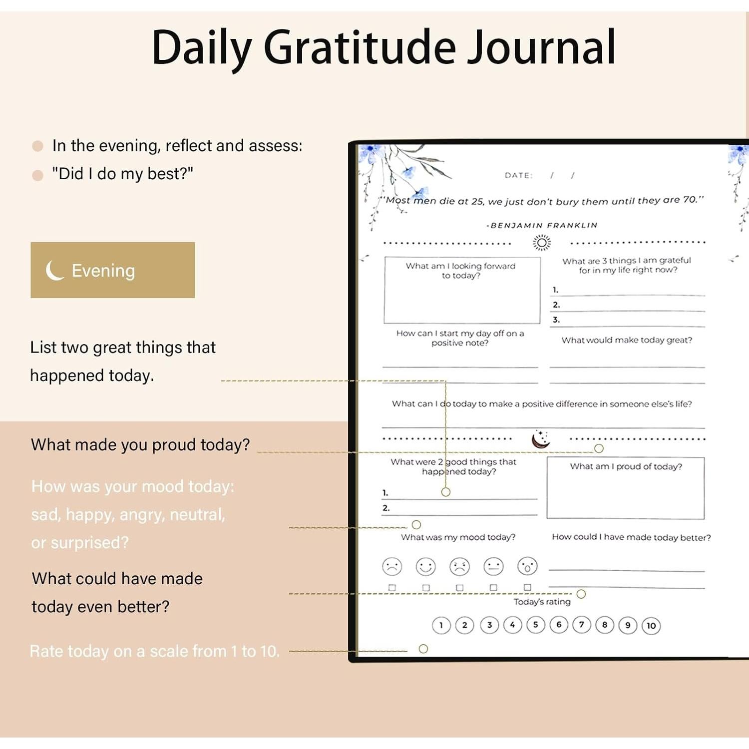 Diario de Gratitud Carta Lusso Negro - Escritura Reflexiva Guiada