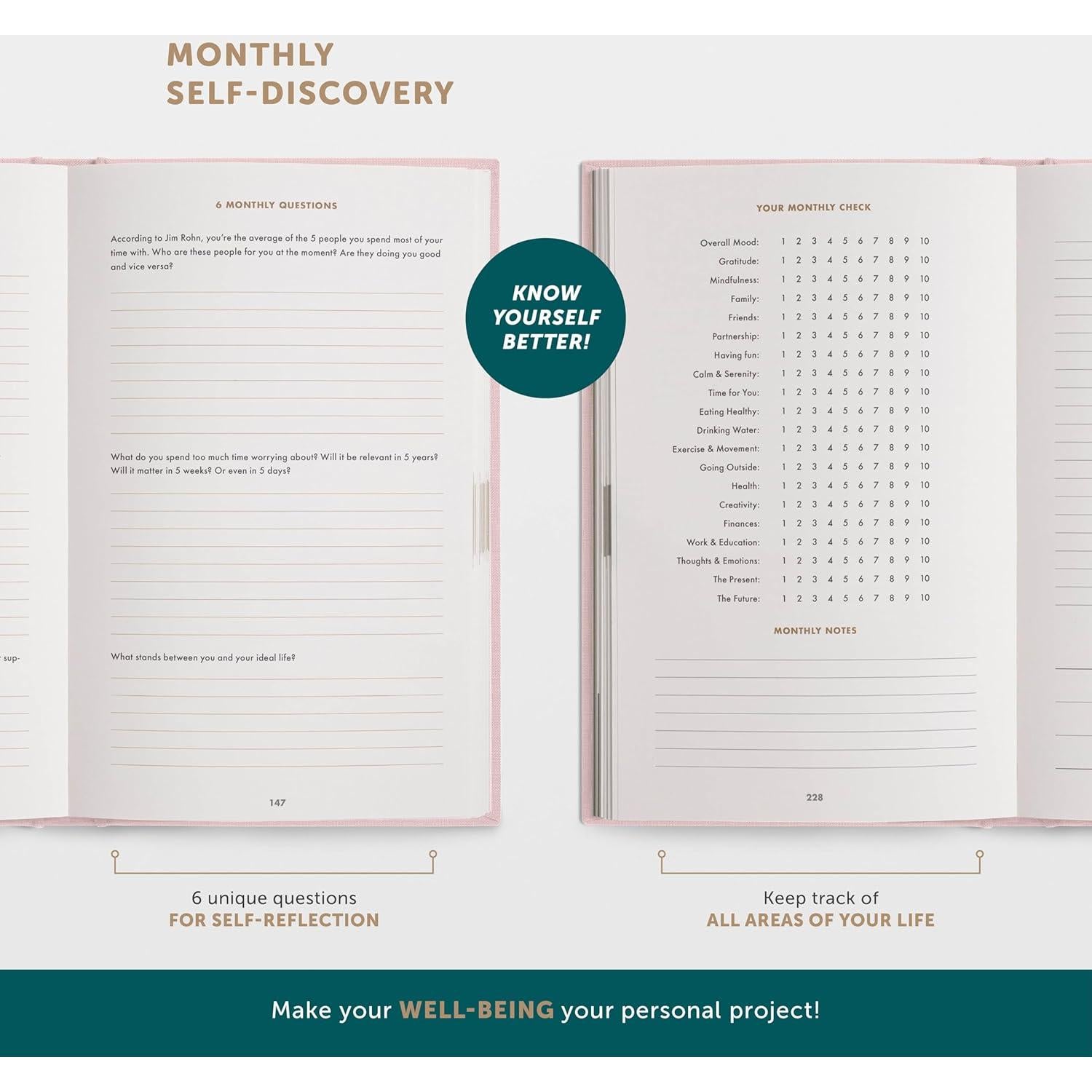 Diario de 6 Minutos PURO UrBestSelf - Gratitud y Autocuidado A5 Rosa