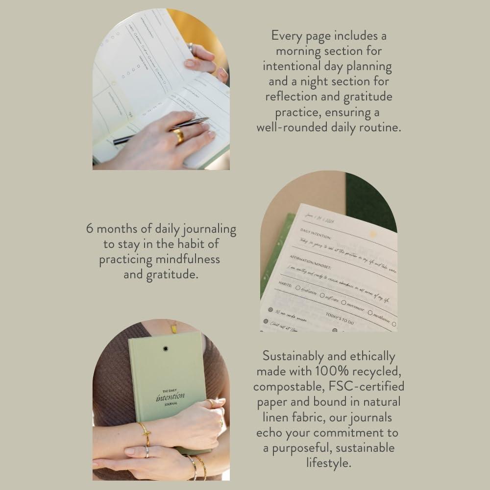 The Daily Intention Journal® - Inspirational Gratitude Motivation Reflection Manifestation Mindfulness Daily Journal - Eco-Friendly and Plastic-Free - Mantra® Brand