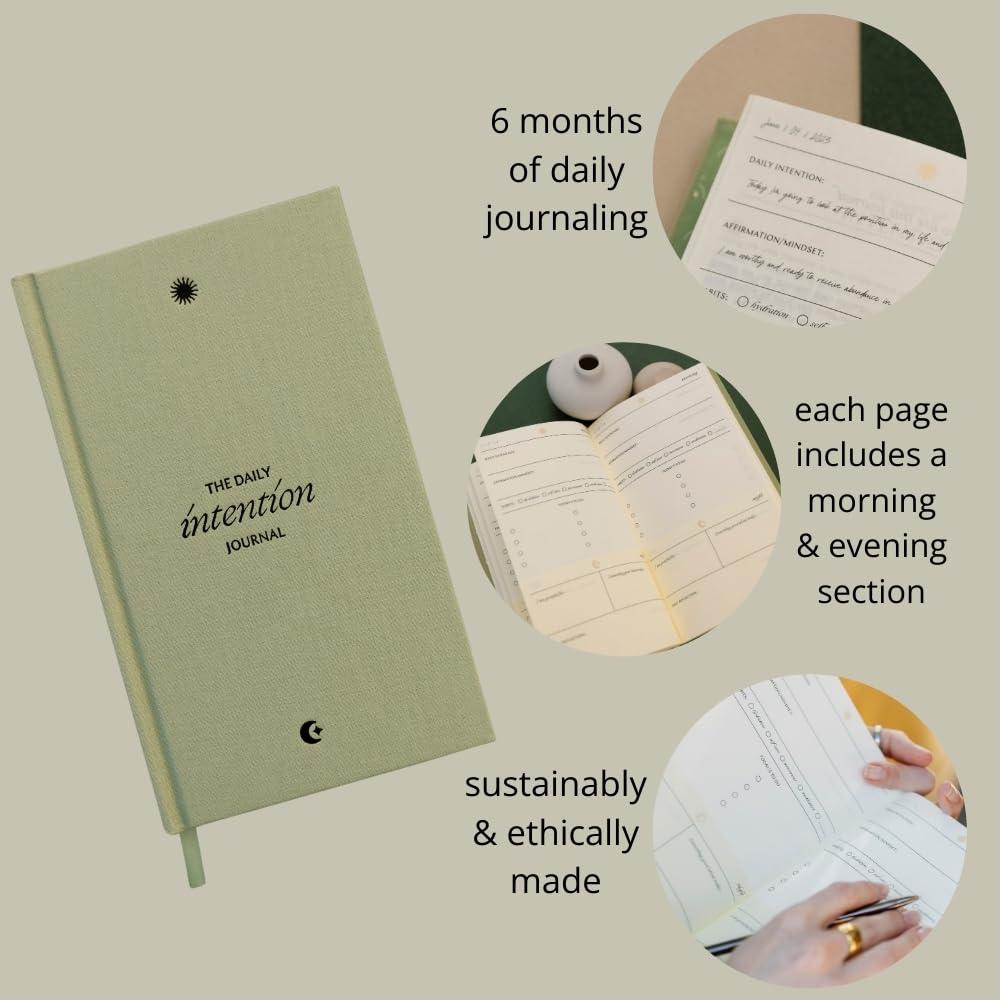 The Daily Intention Journal® - Inspirational Gratitude Motivation Reflection Manifestation Mindfulness Daily Journal - Eco-Friendly and Plastic-Free - Mantra® Brand
