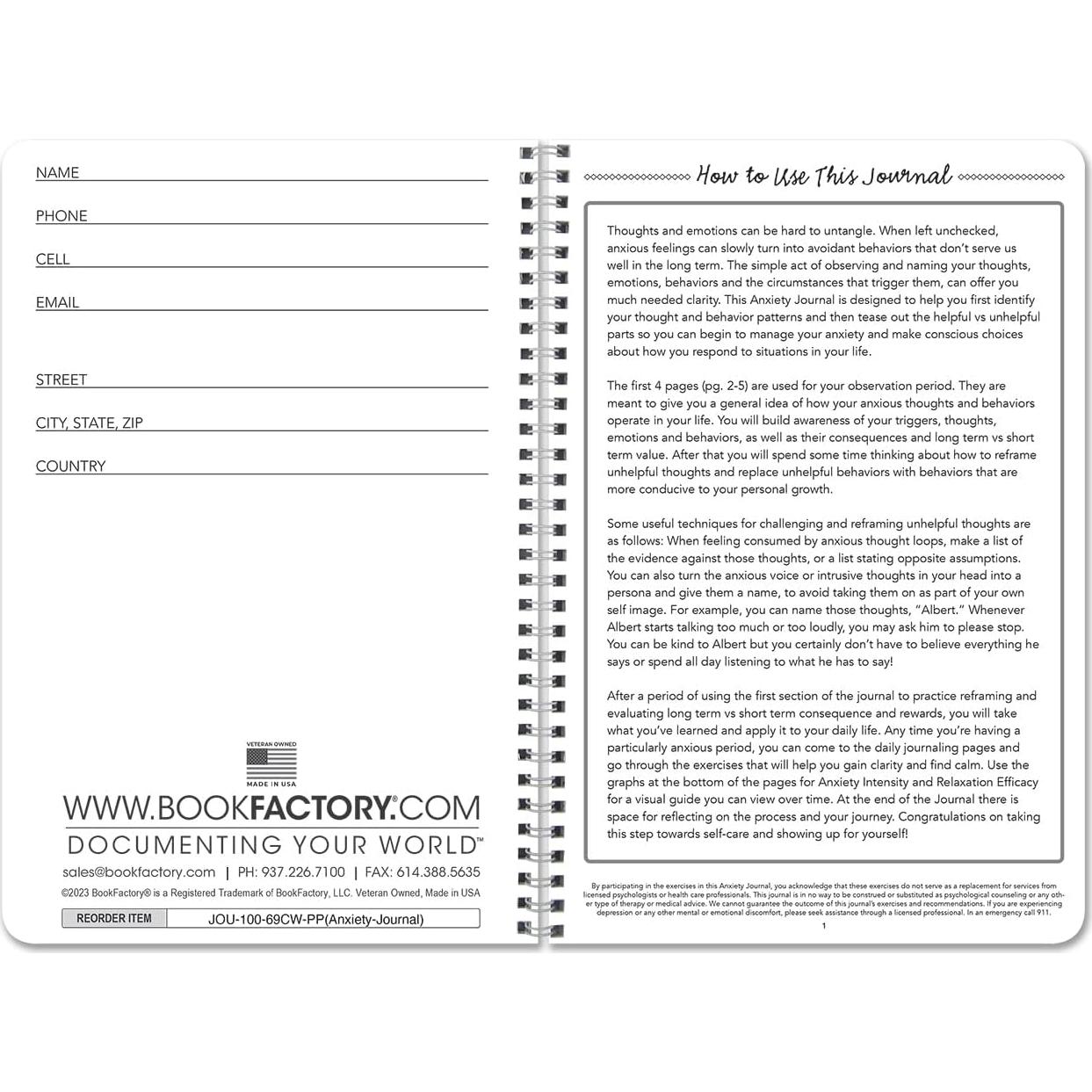 Diario de Ansiedad BookFactory - 100 Páginas Wire-O 15.24x22.86 cm