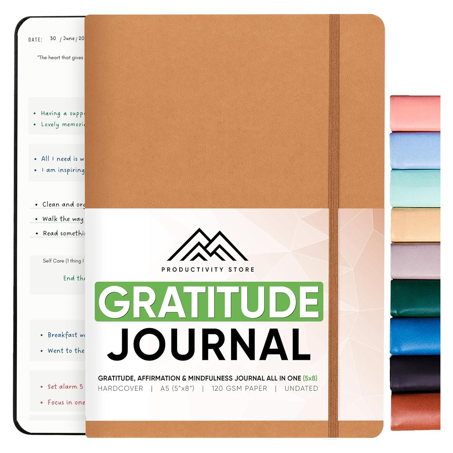 Diario de Gratitud y Cuidado Personal A5 Cuero Marrón