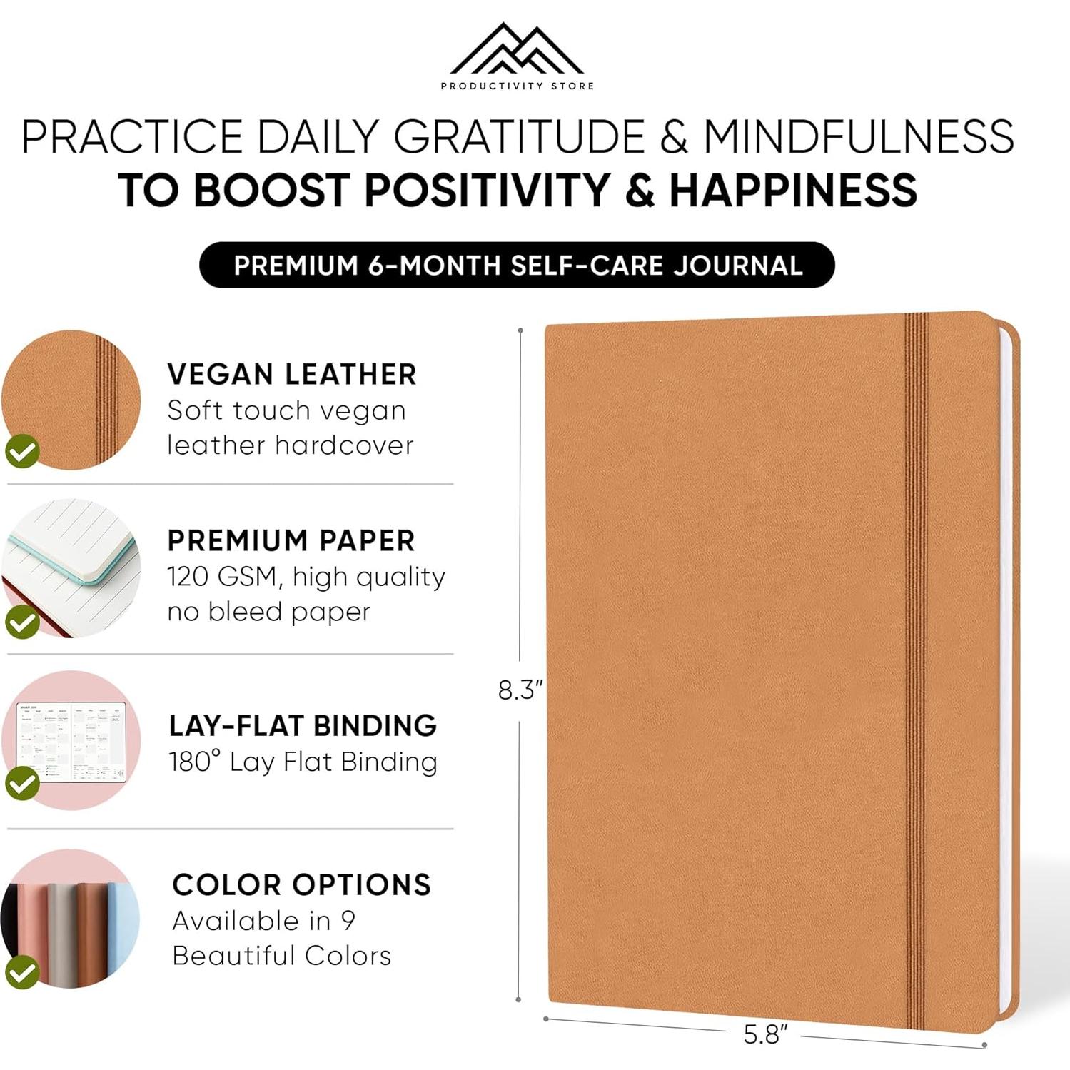 Diario de Gratitud y Cuidado Personal A5 Cuero Marrón