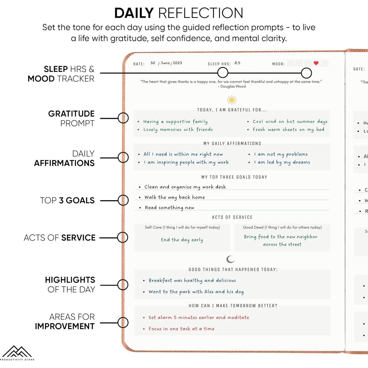 Diario de Gratitud y Cuidado Personal A5 Cuero Marrón