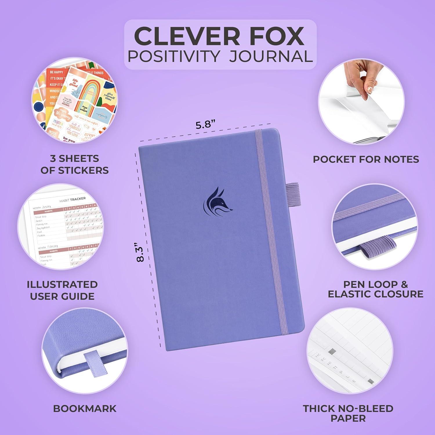 Diario de Gratitud Clever Fox A5 Lavanda con Prompts y Rastreador