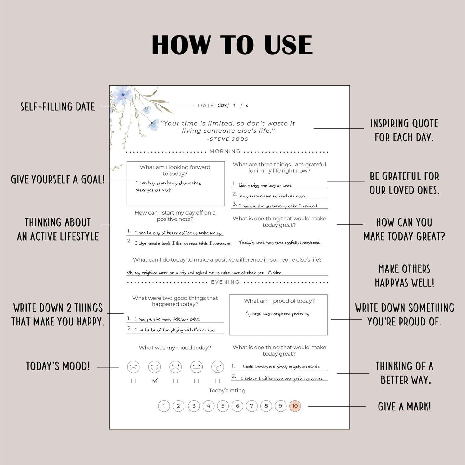 Diario de Autocuidado MGGAO A5 Negro con Preguntas Guiadas