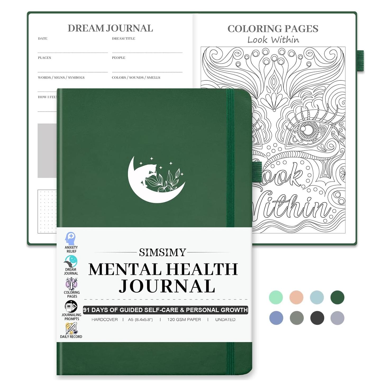 Diario de Salud Mental SIMSIMY A5 Verde Oscuro 91 Días