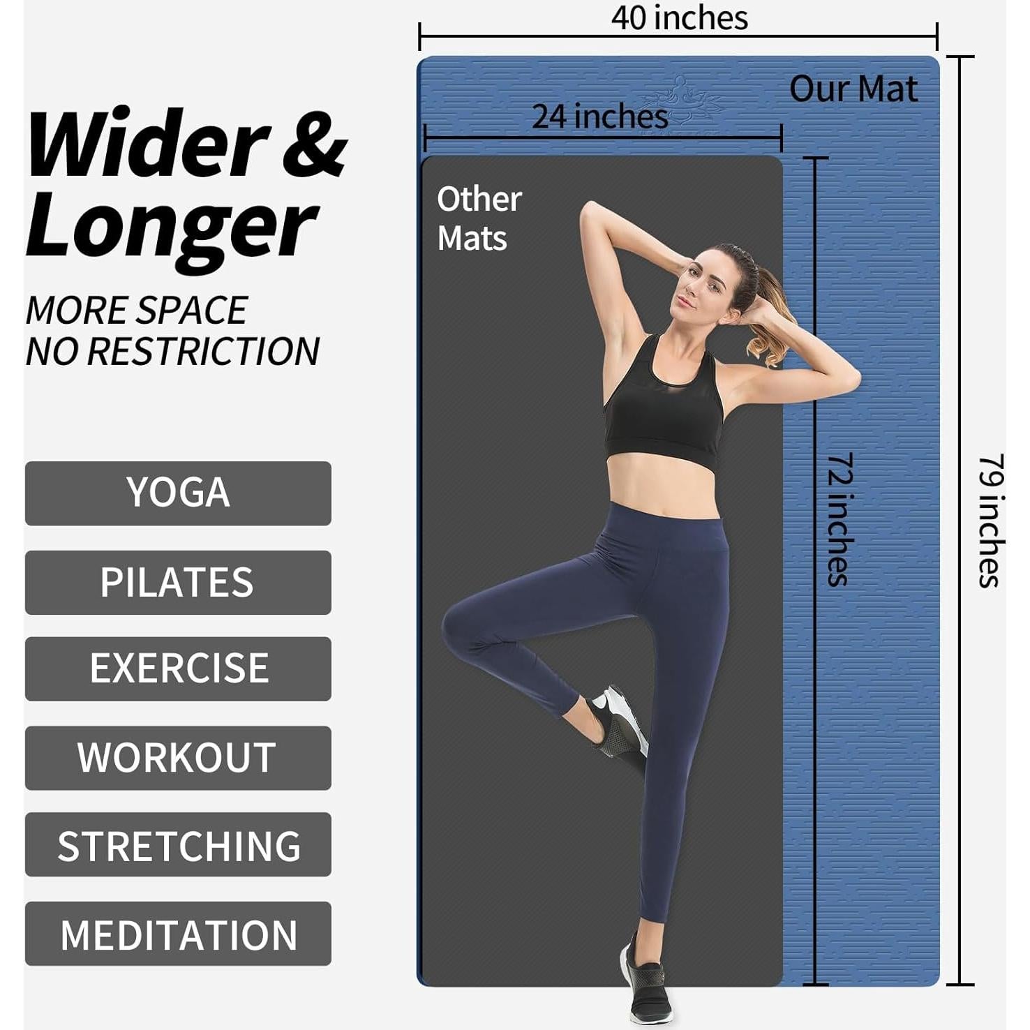 Esterilla de Yoga Hatha Yoga Extra Larga TPE 200.66x101.6cm Antideslizante