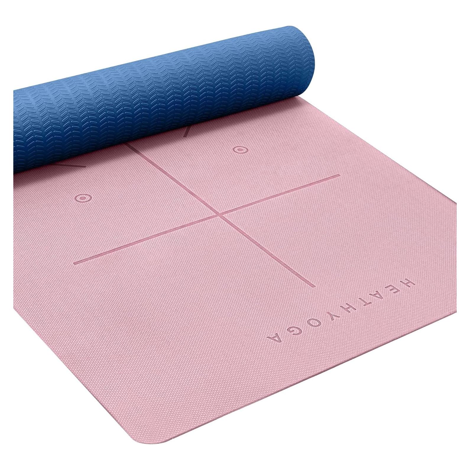 Heathyoga Eco Friendly Non Slip Yoga Mat, Body Alignment System, SGS Certified TPE Material - Textured Non Slip Surface and Optimal Cushioning,72"x 26" Thickness 1/4"