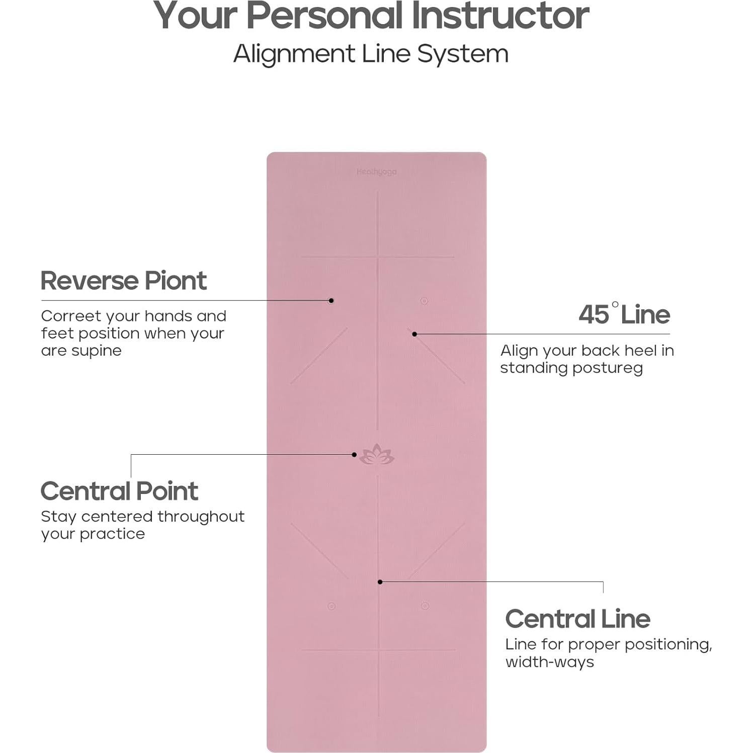 Heathyoga Eco Friendly Non Slip Yoga Mat, Body Alignment System, SGS Certified TPE Material - Textured Non Slip Surface and Optimal Cushioning,72"x 26" Thickness 1/4"