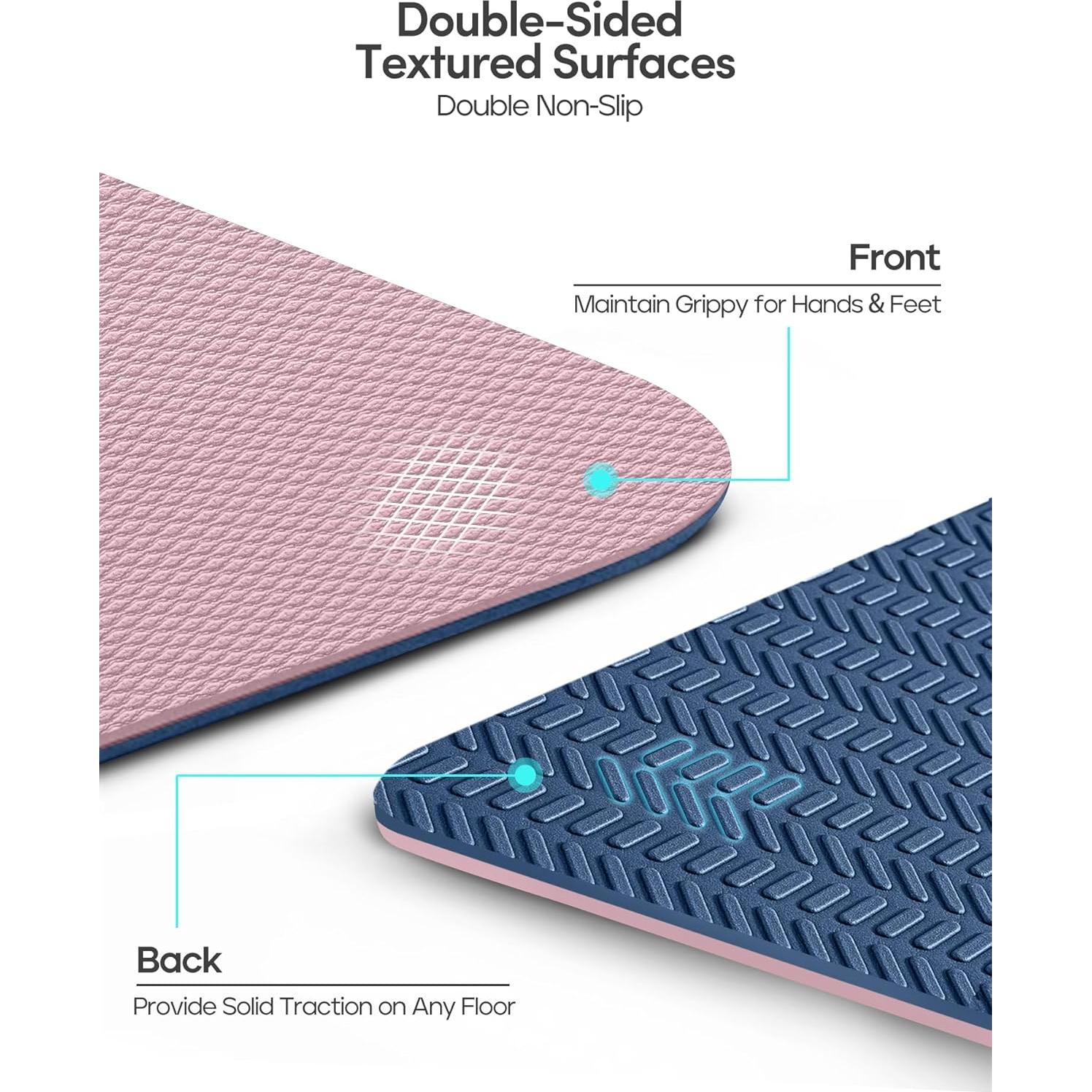 Heathyoga Eco Friendly Non Slip Yoga Mat, Body Alignment System, SGS Certified TPE Material - Textured Non Slip Surface and Optimal Cushioning,72"x 26" Thickness 1/4"