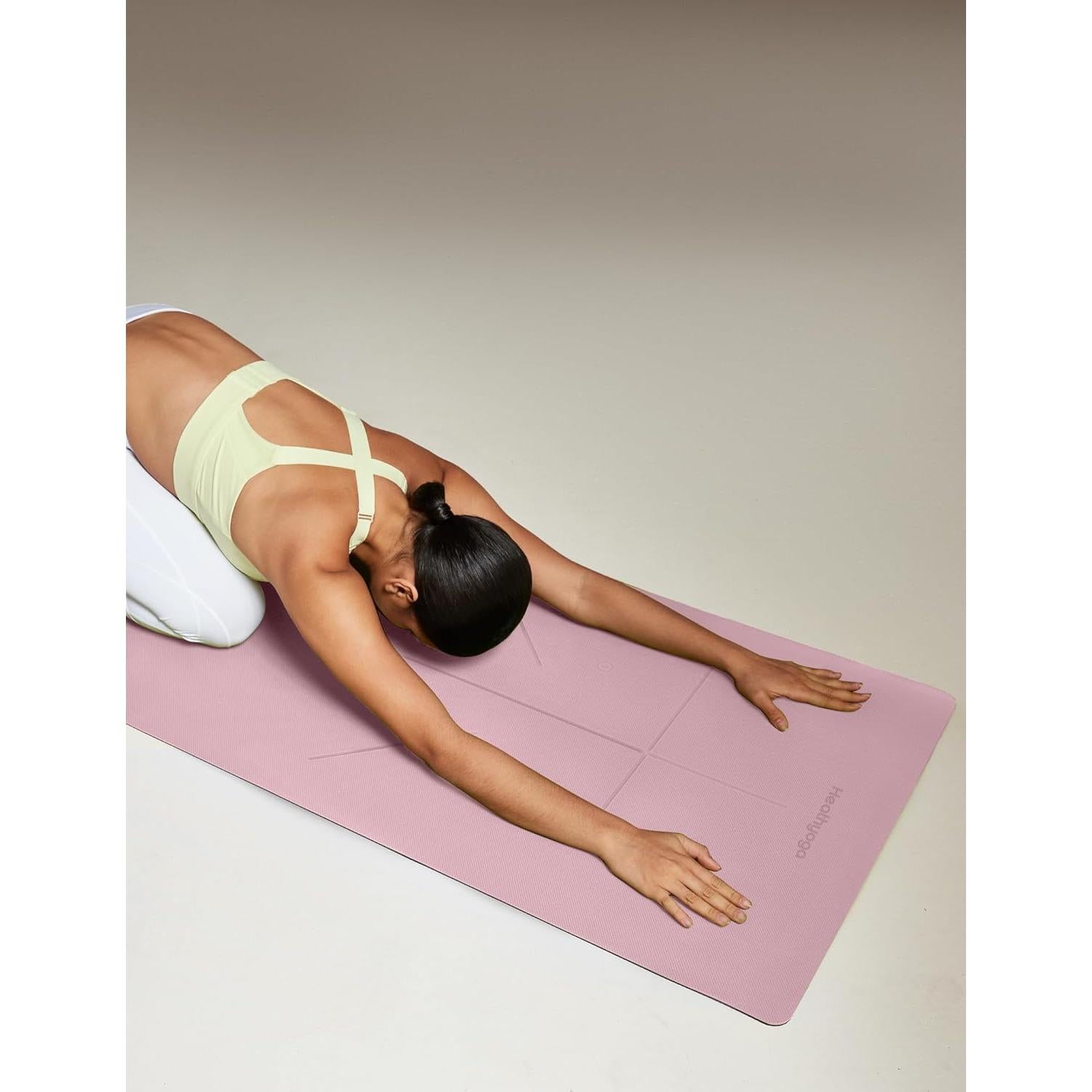 Heathyoga Eco Friendly Non Slip Yoga Mat, Body Alignment System, SGS Certified TPE Material - Textured Non Slip Surface and Optimal Cushioning,72"x 26" Thickness 1/4"