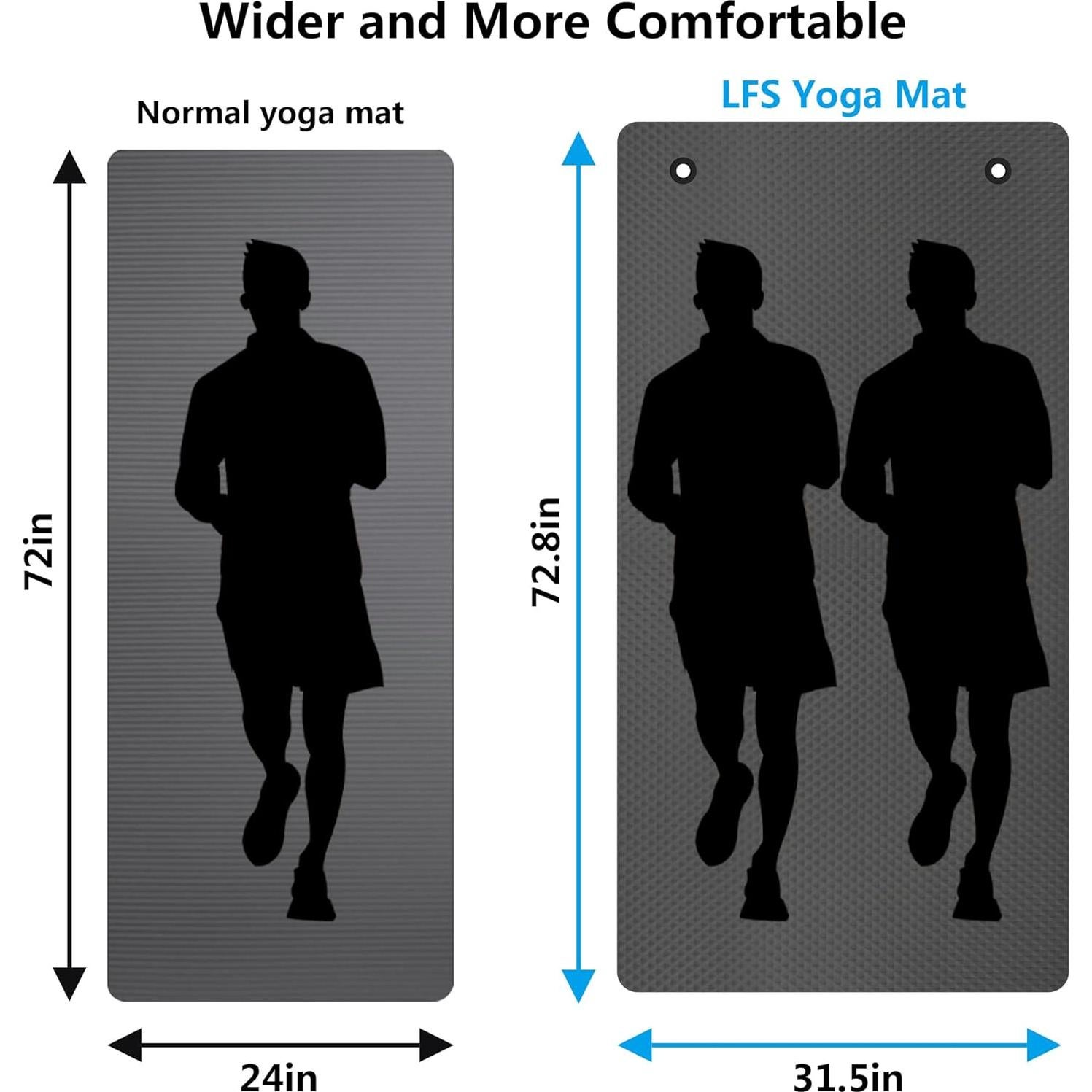 LFS Yoga Mat 72.8" x 31.5" x 2/5 inch Thick With Strap and Bag, Extra Wide Workout Mat for Women and Men, Non Slip Exercise Mat for Home Outdoor Yoga, Pilates, Stretching, Floor & Fitness Workouts