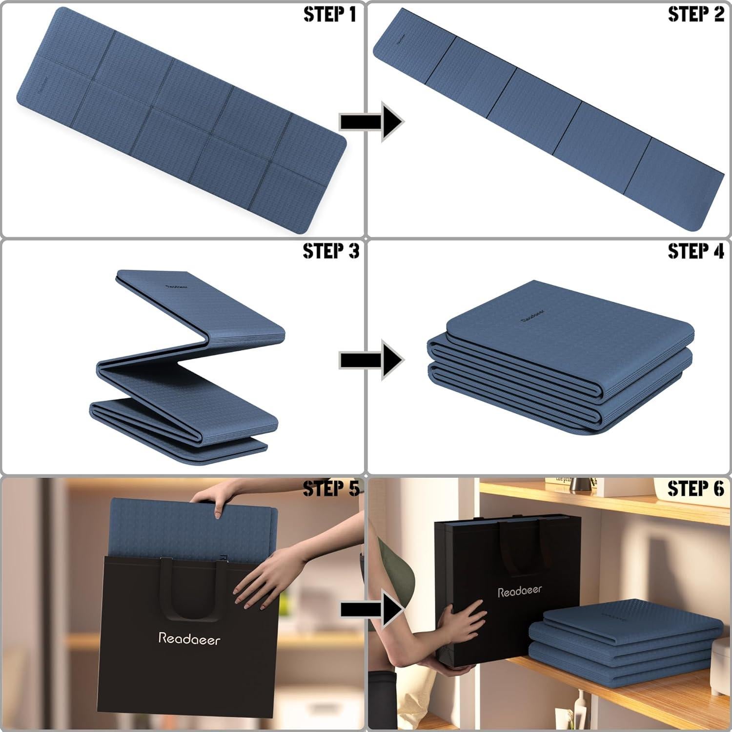 Esteras de Yoga Plegables READAEER 6mm Antideslizantes Azul