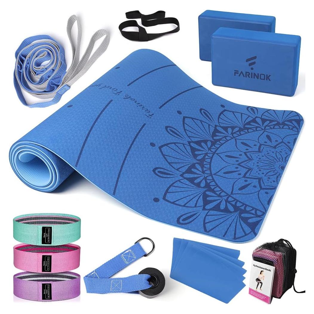 Conjunto de Esteras de Yoga Gruesas FARINOK 8mm Antideslizante