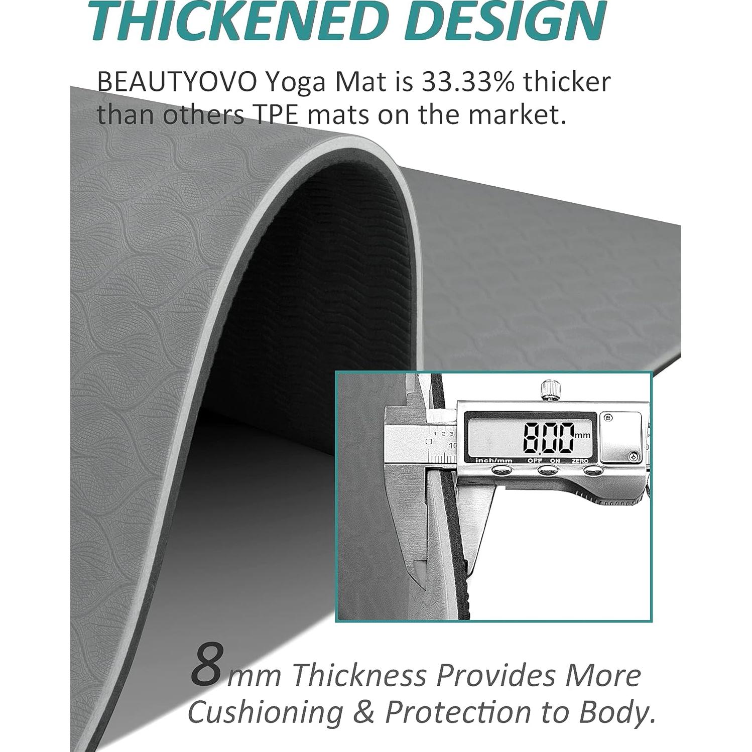 BEAUTYOVO Yoga Mat with Strap, 1/3 Inch Extra Thick Yoga Mat Double-sided Non Slip, Professional TPE Yoga Mats for Women Men, Workout Mat for Yoga, Pilates and Floor Exercises